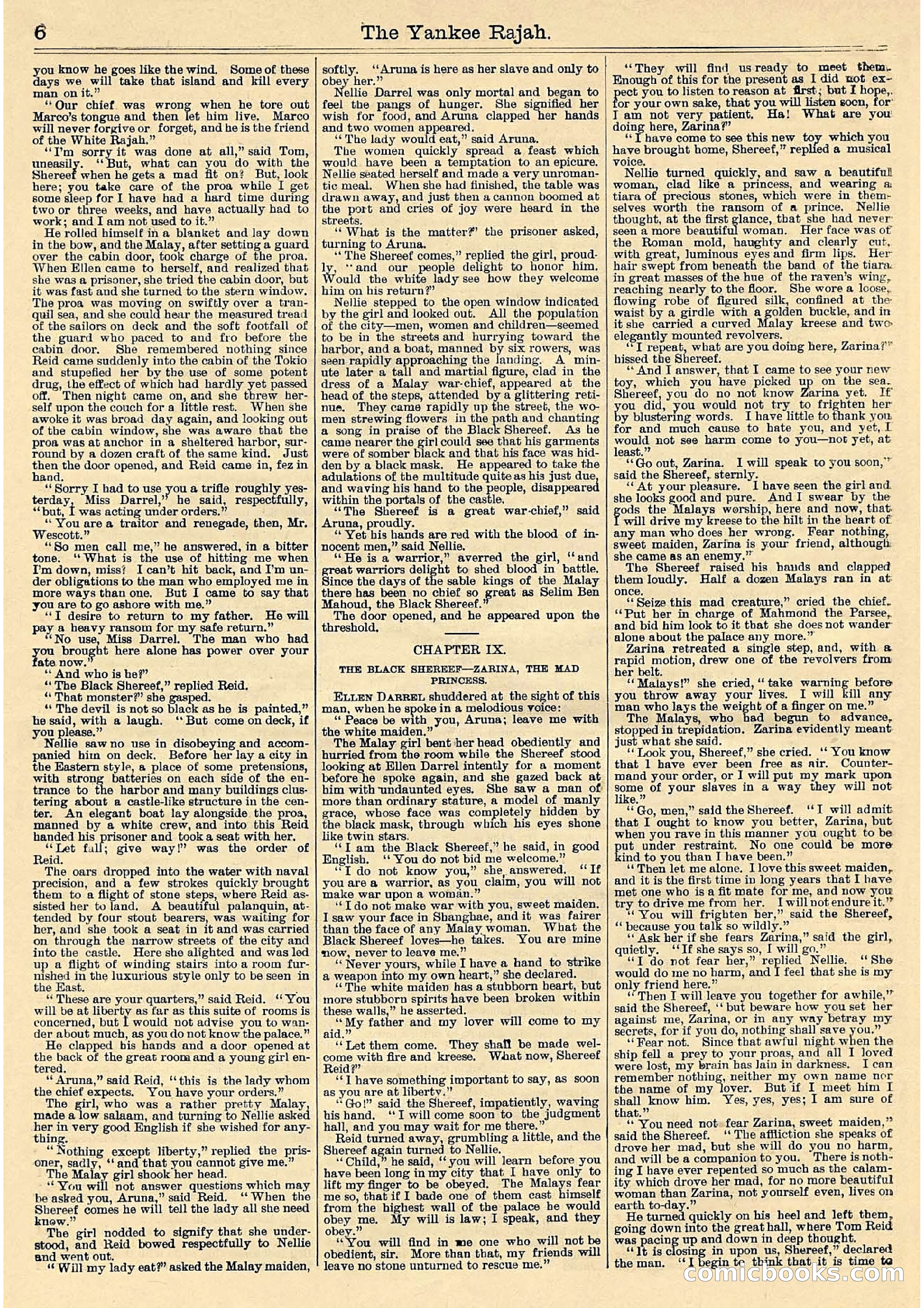 Beadle's Half Dime Library Vol. IX, No. 230: The Yankee Rajah; or, The Fate of the Black Shereef — page 6 of 16