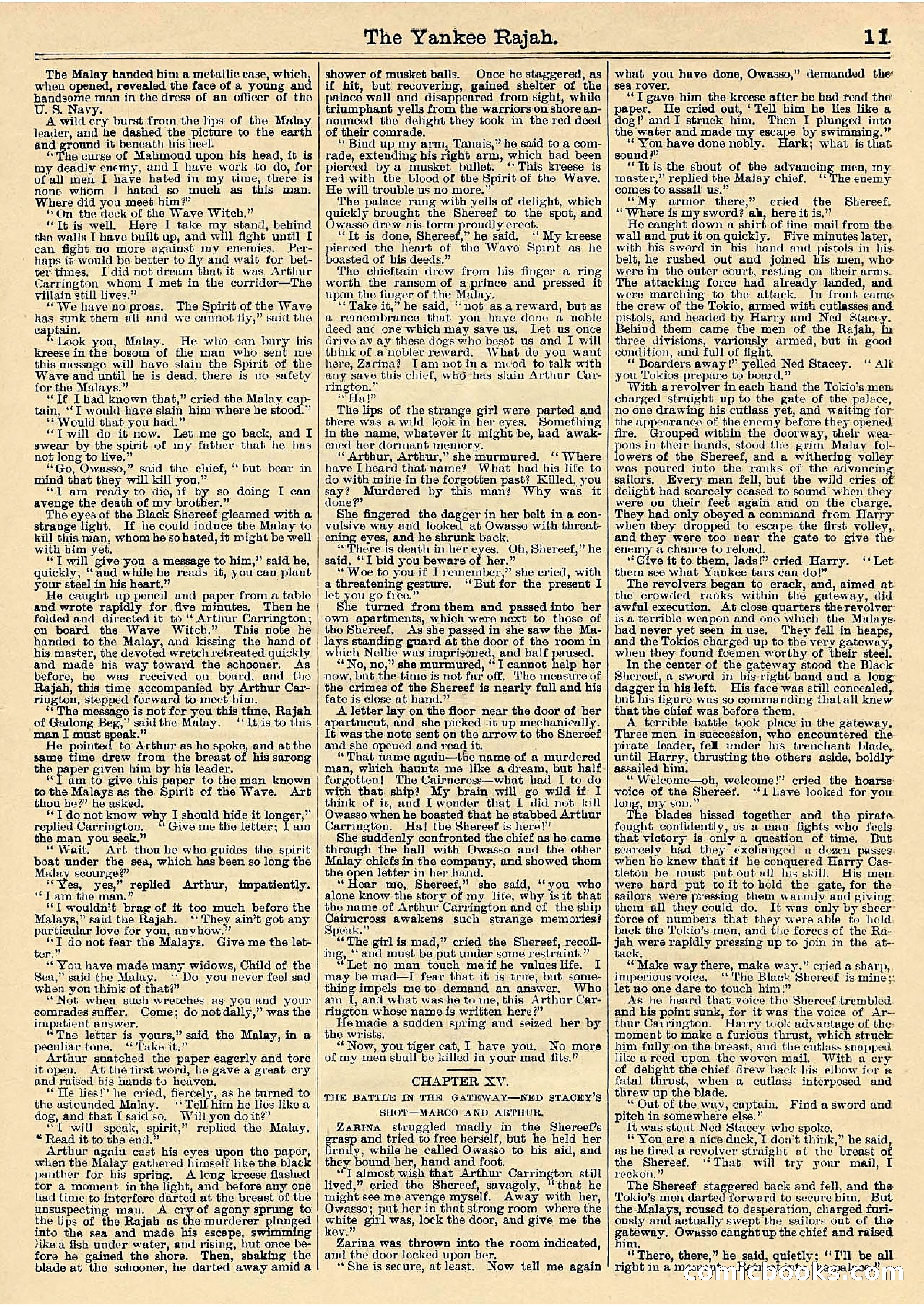 Beadle's Half Dime Library Vol. IX, No. 230: The Yankee Rajah; or, The Fate of the Black Shereef — page 11 of 16