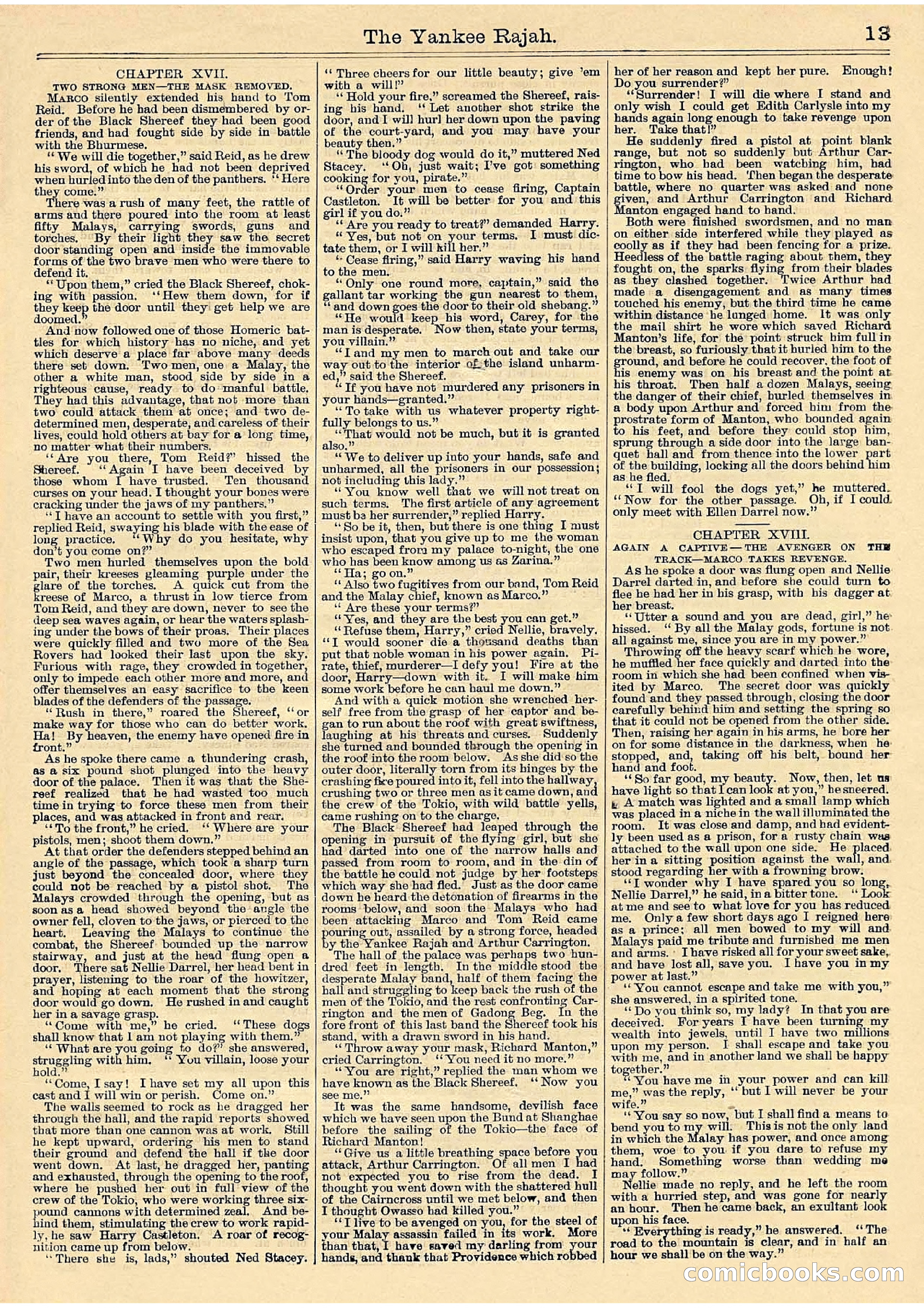 Beadle's Half Dime Library Vol. IX, No. 230: The Yankee Rajah; or, The Fate of the Black Shereef — page 13 of 16