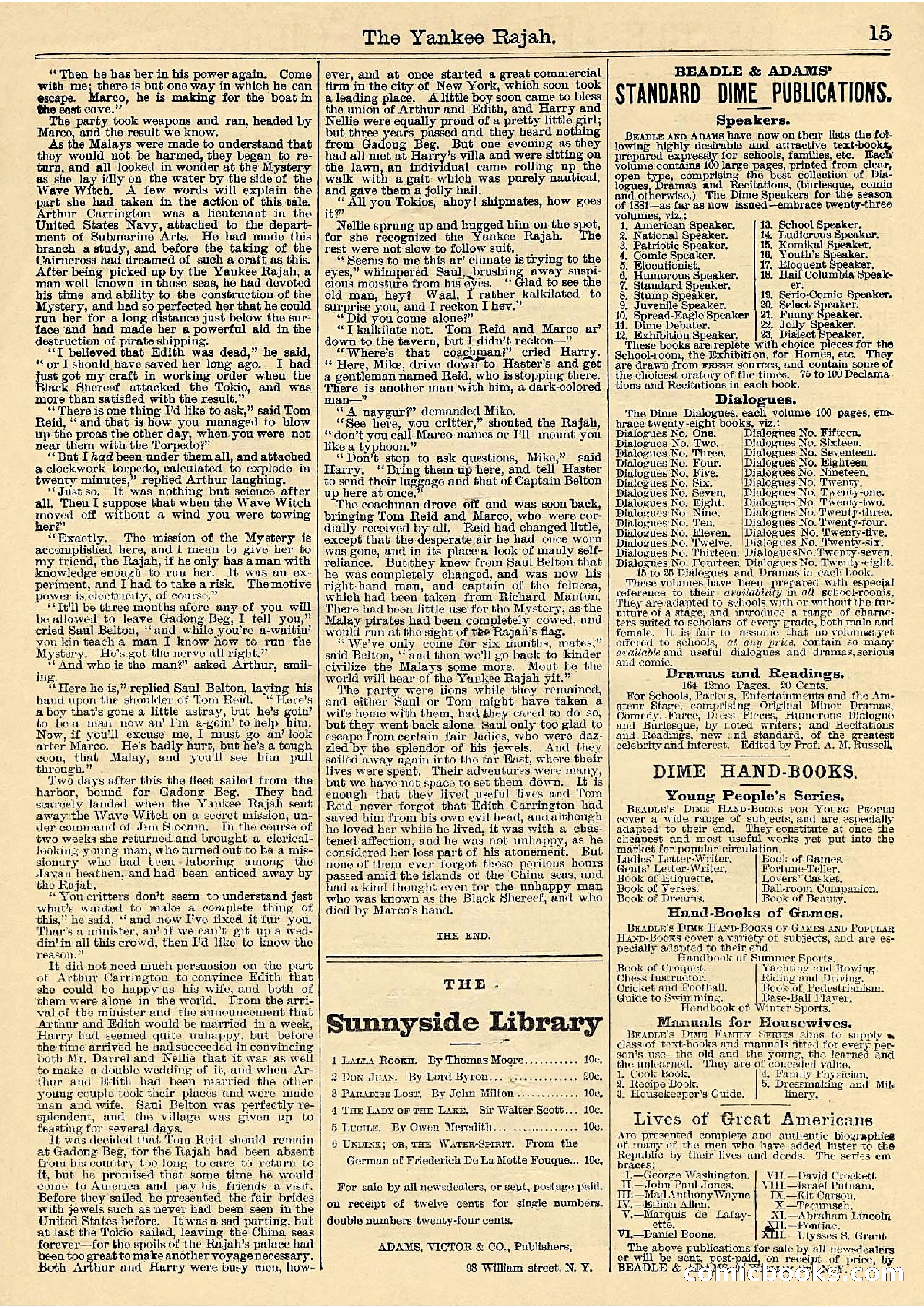 Beadle's Half Dime Library Vol. IX, No. 230: The Yankee Rajah; or, The Fate of the Black Shereef — page 15 of 16