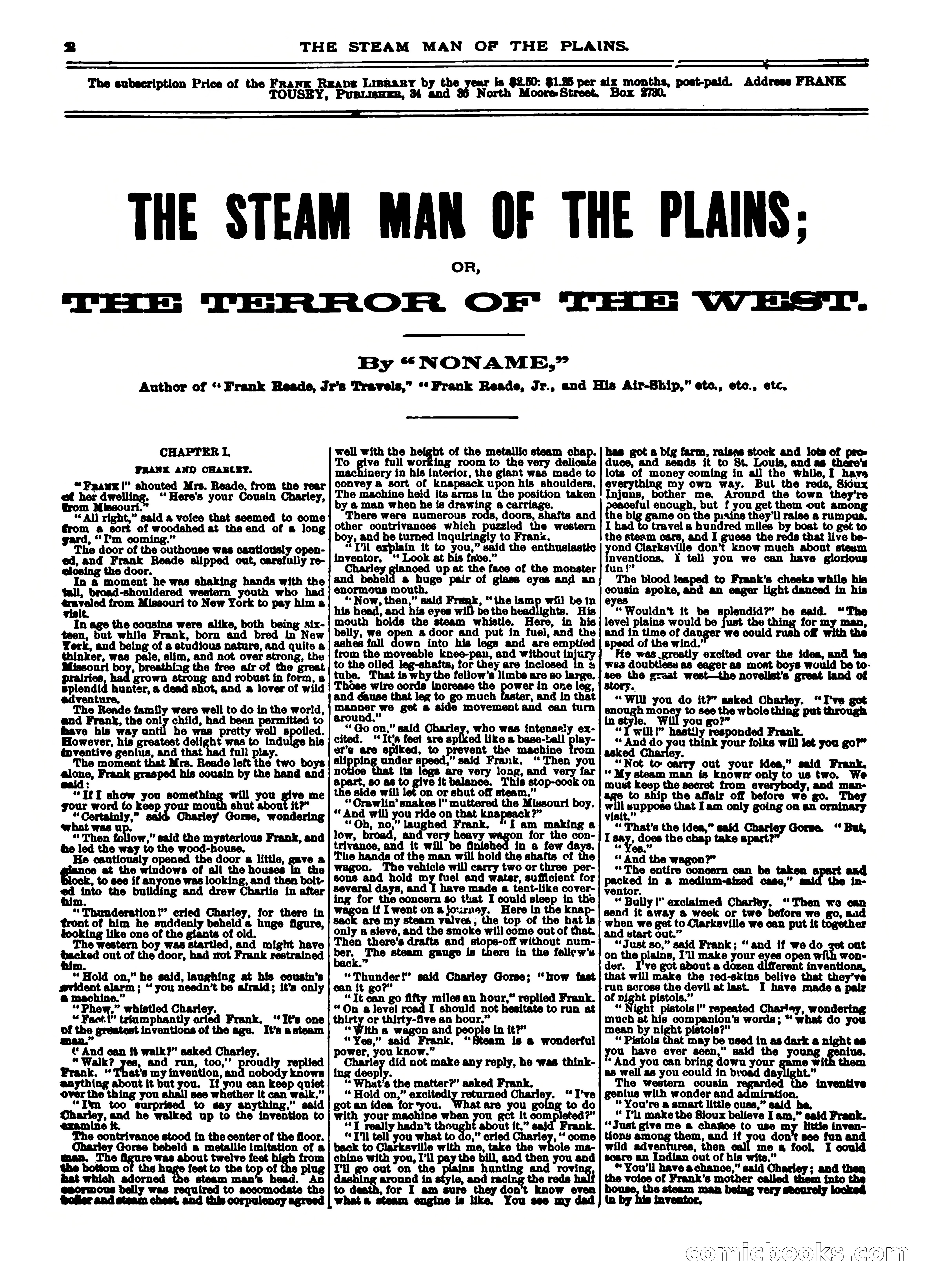 Frank Reade Library No. 12: Frank Reade and His Steam Man of the Plains — page 2 of 24
