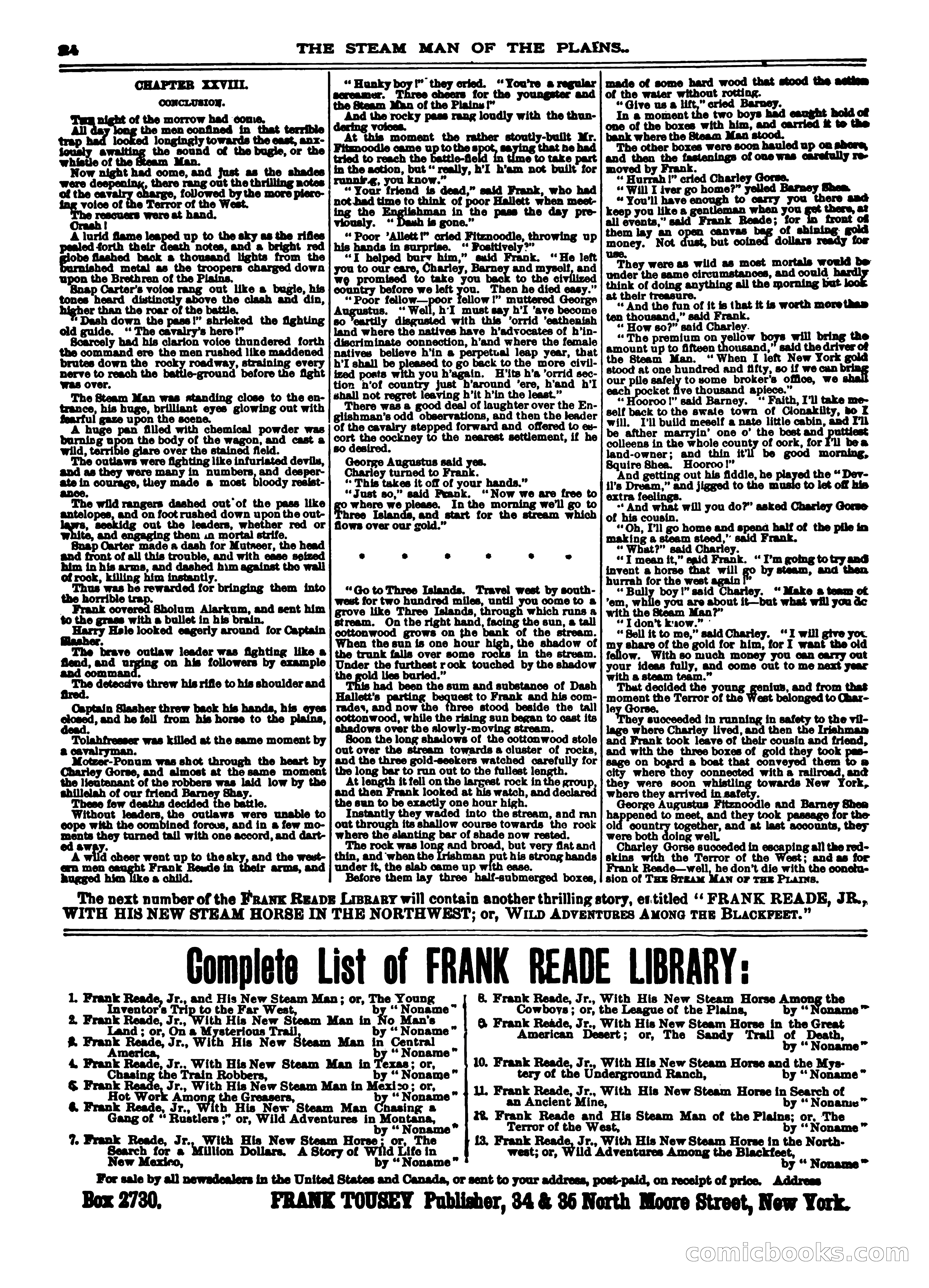 Frank Reade Library No. 12: Frank Reade and His Steam Man of the Plains — page 24 of 24