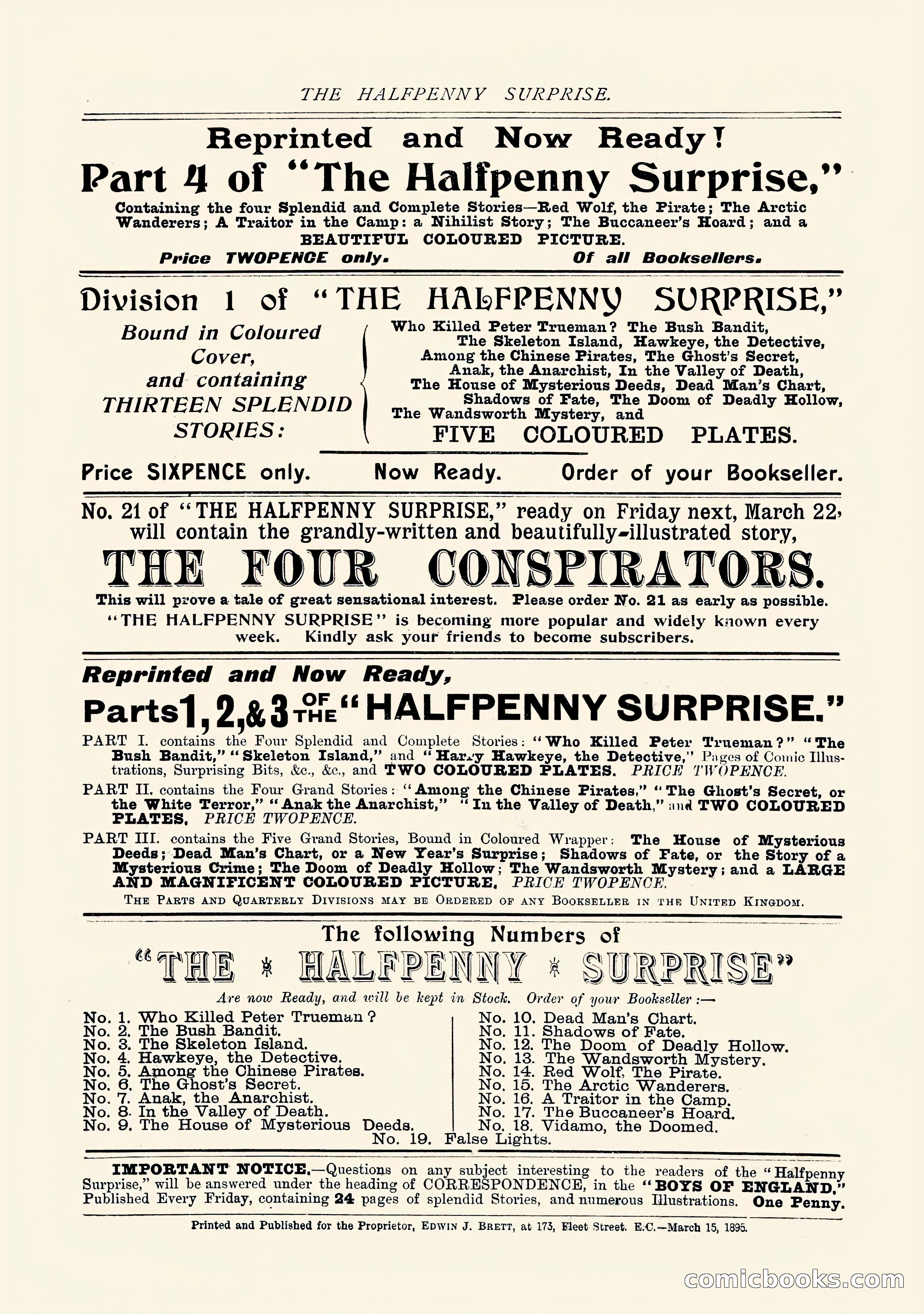The Halfpenny Surprise, Vol. I, No. 20 — page 20 of 20