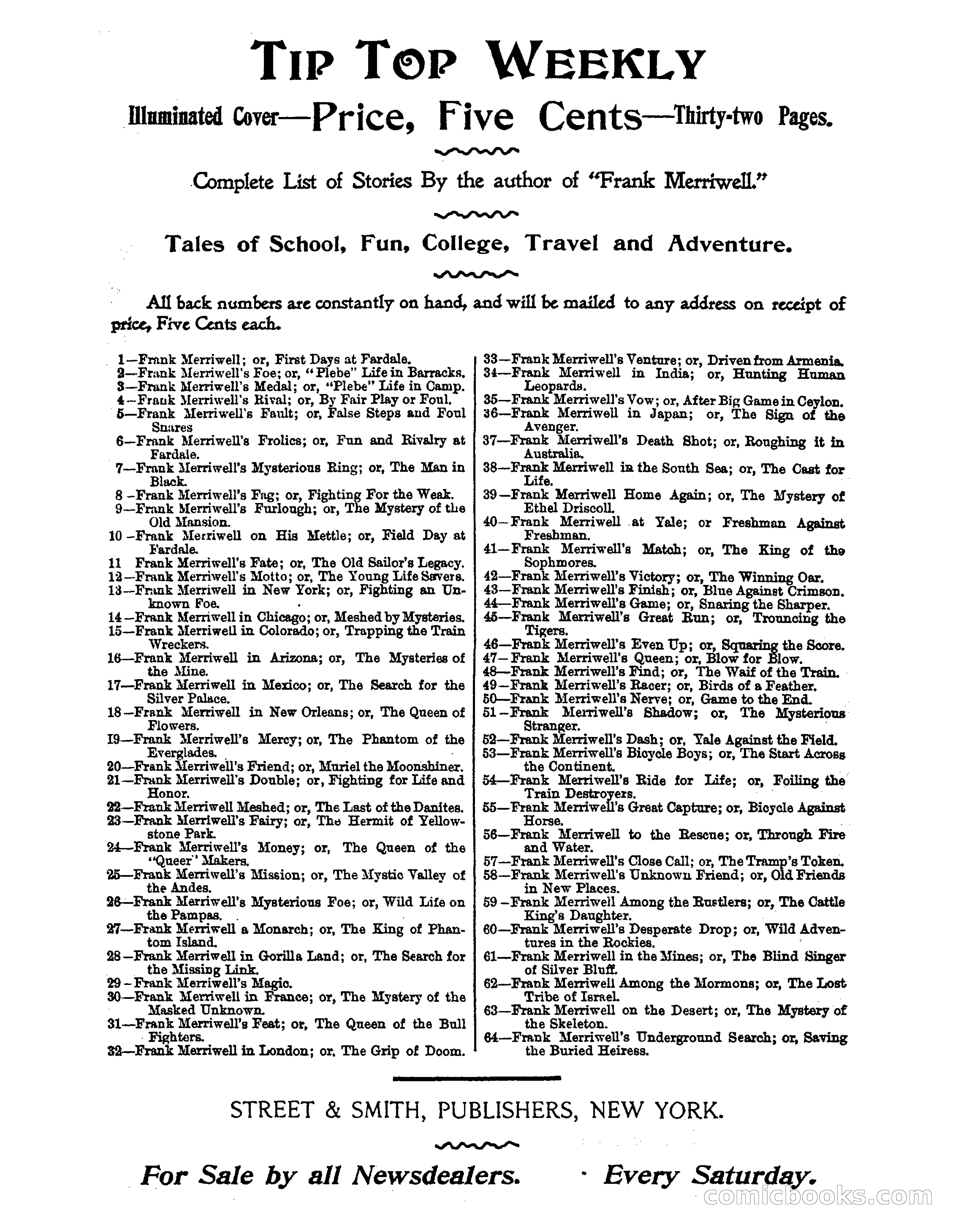Tip Top Weekly No. 61: Frank Merriwell in the Mines — page 35 of 35
