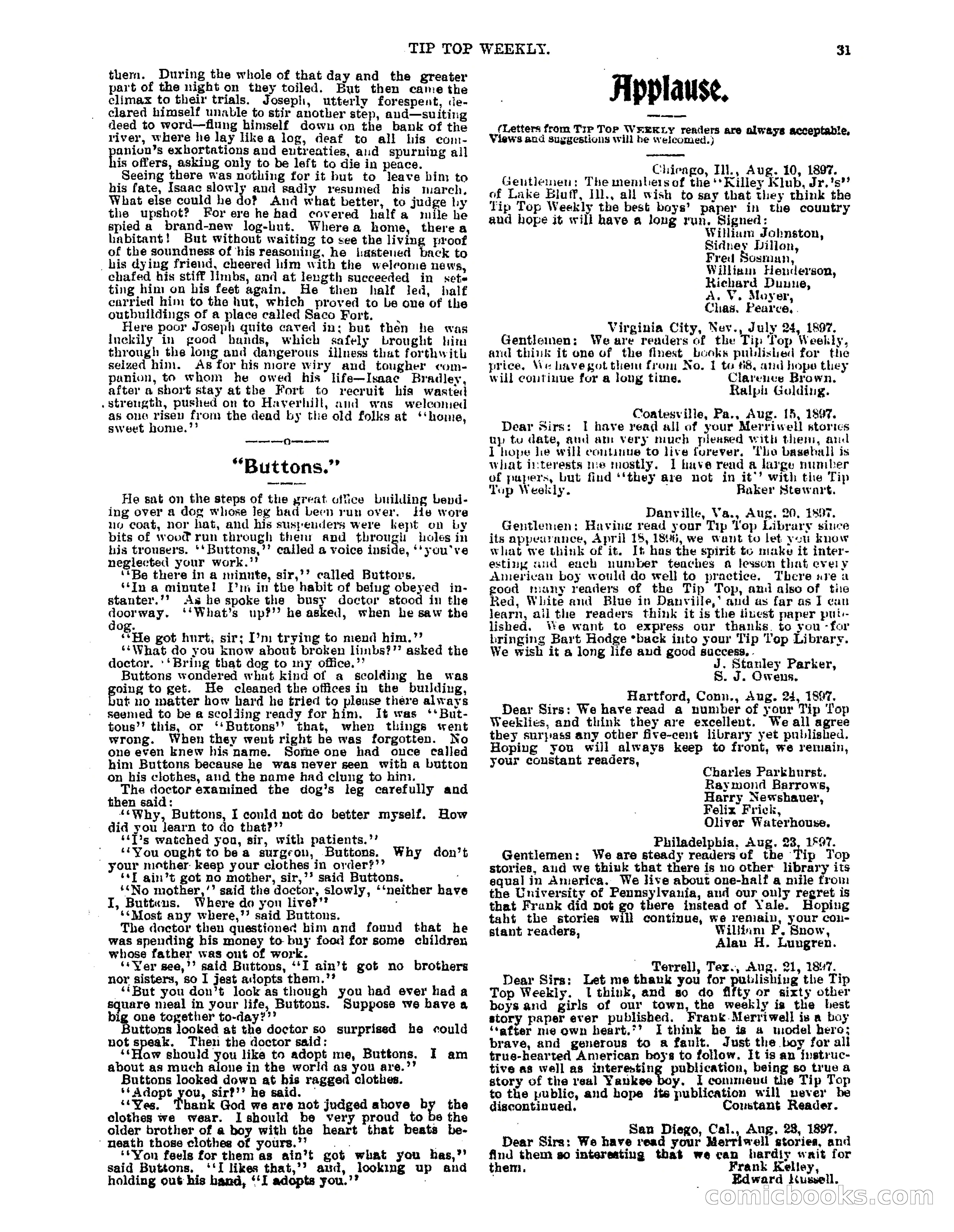 Tip Top Weekly No. 80: Frank Merriwell as 'Anchor' — page 33 of 35