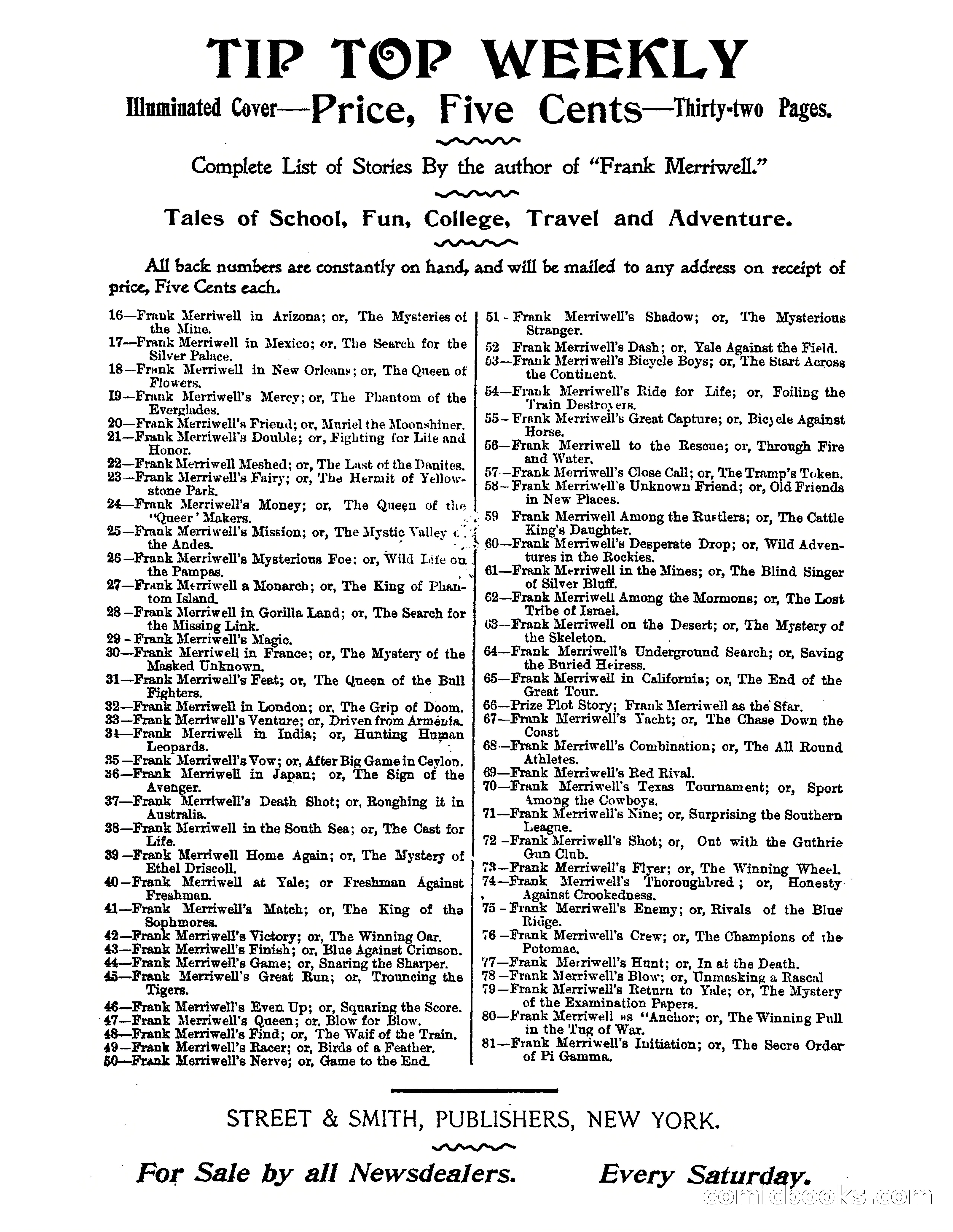 Tip Top Weekly No. 80: Frank Merriwell as 'Anchor' — page 35 of 35