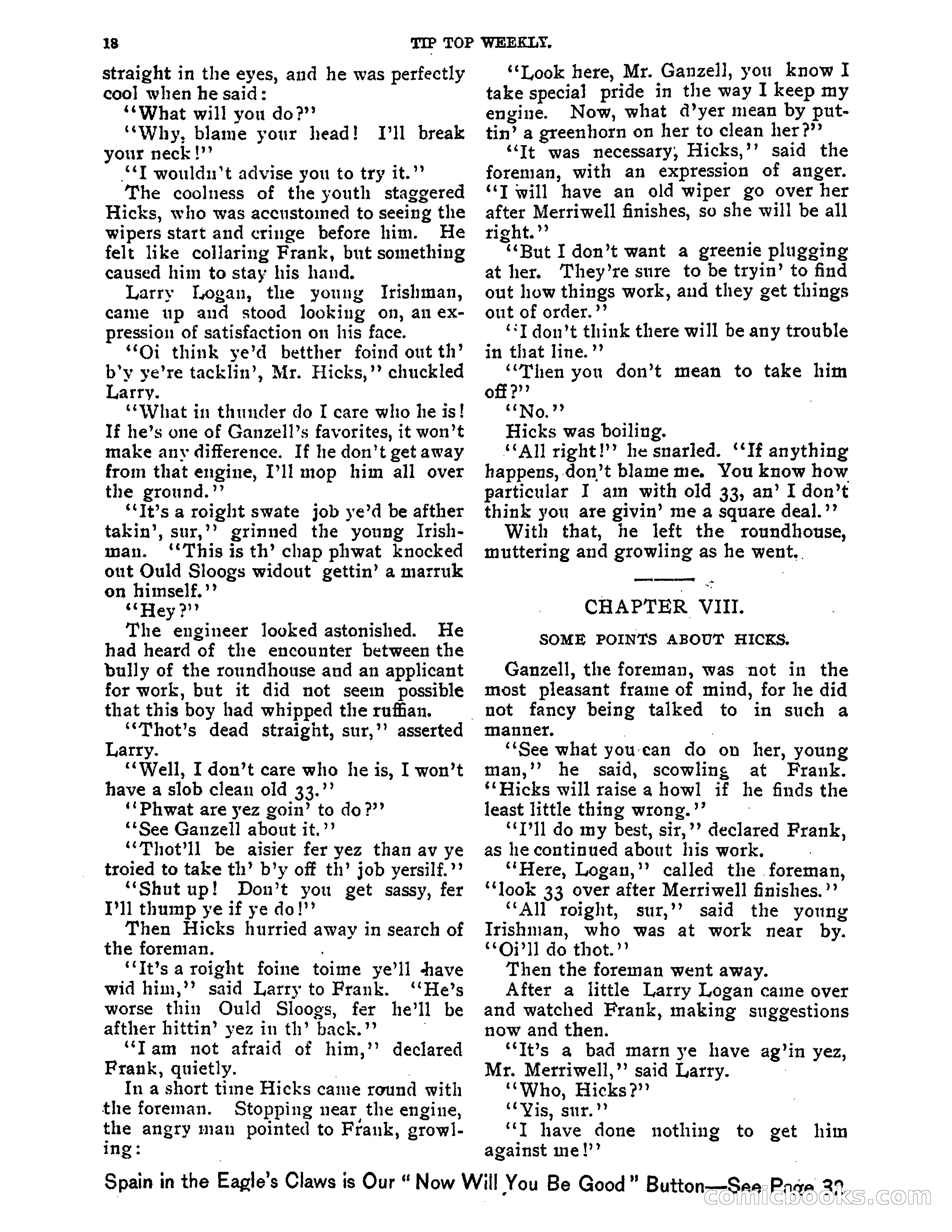 Tip Top Weekly No. 118: Frank Merriwell, Engine Wiper — page 20 of 35