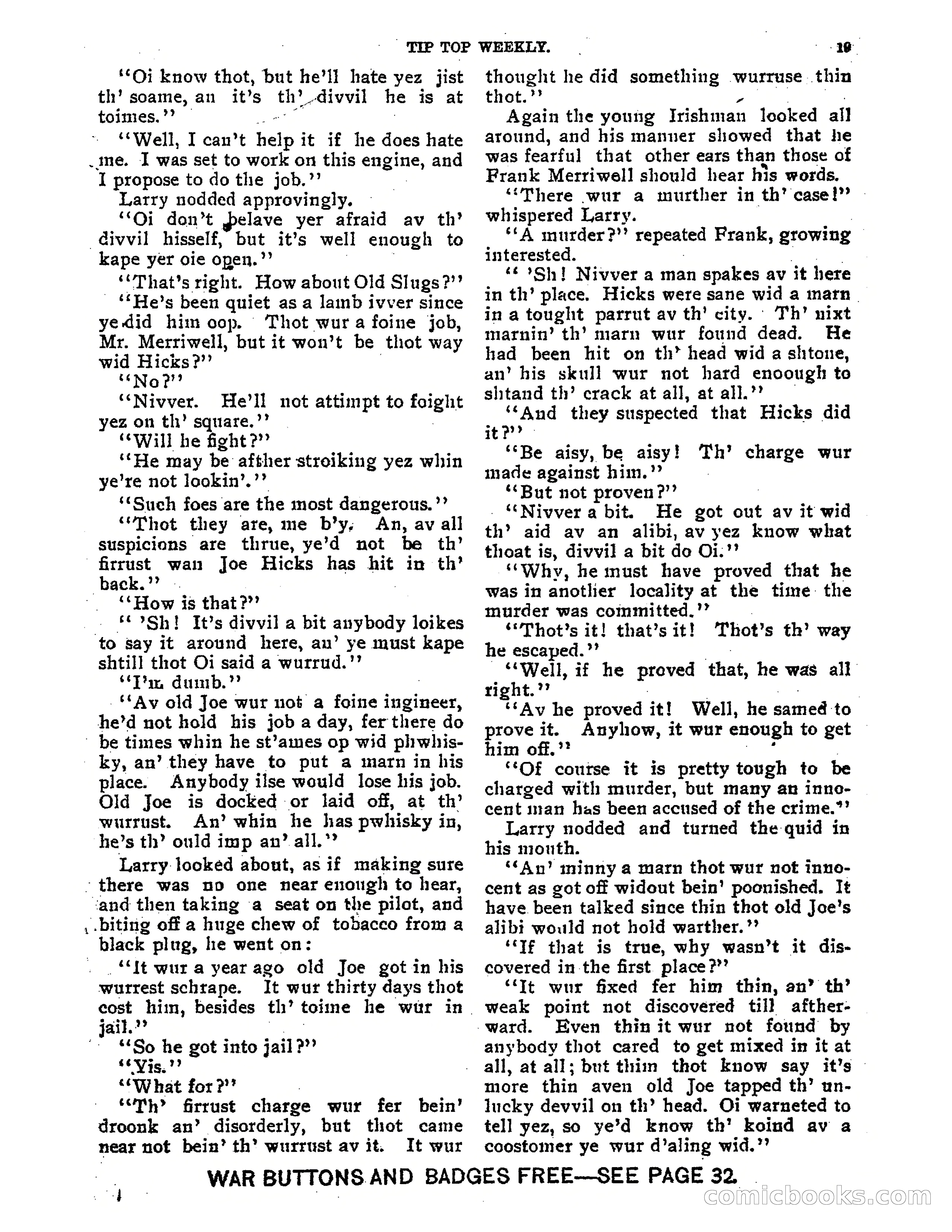 Tip Top Weekly No. 118: Frank Merriwell, Engine Wiper — page 21 of 35