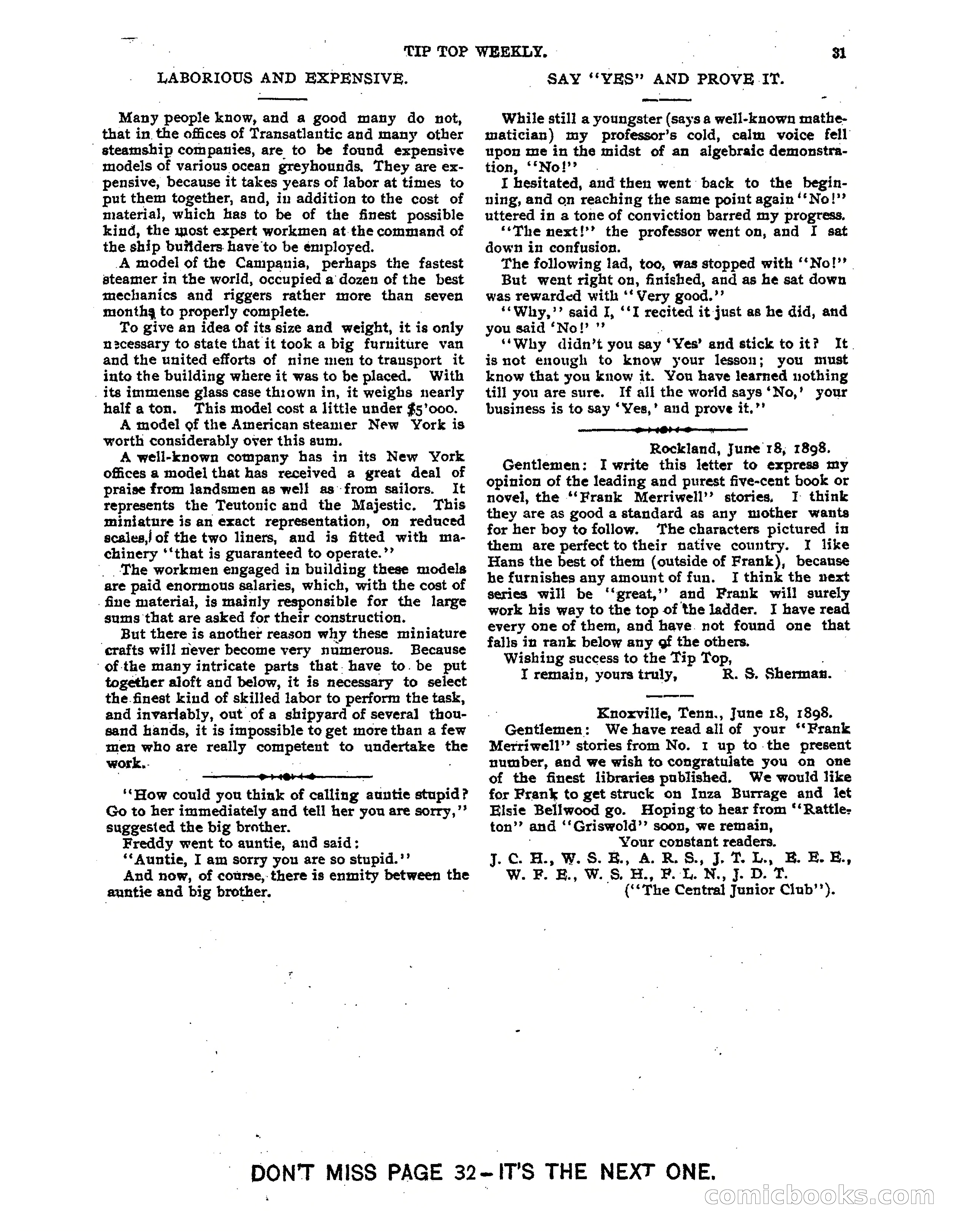 Tip Top Weekly No. 118: Frank Merriwell, Engine Wiper — page 33 of 35
