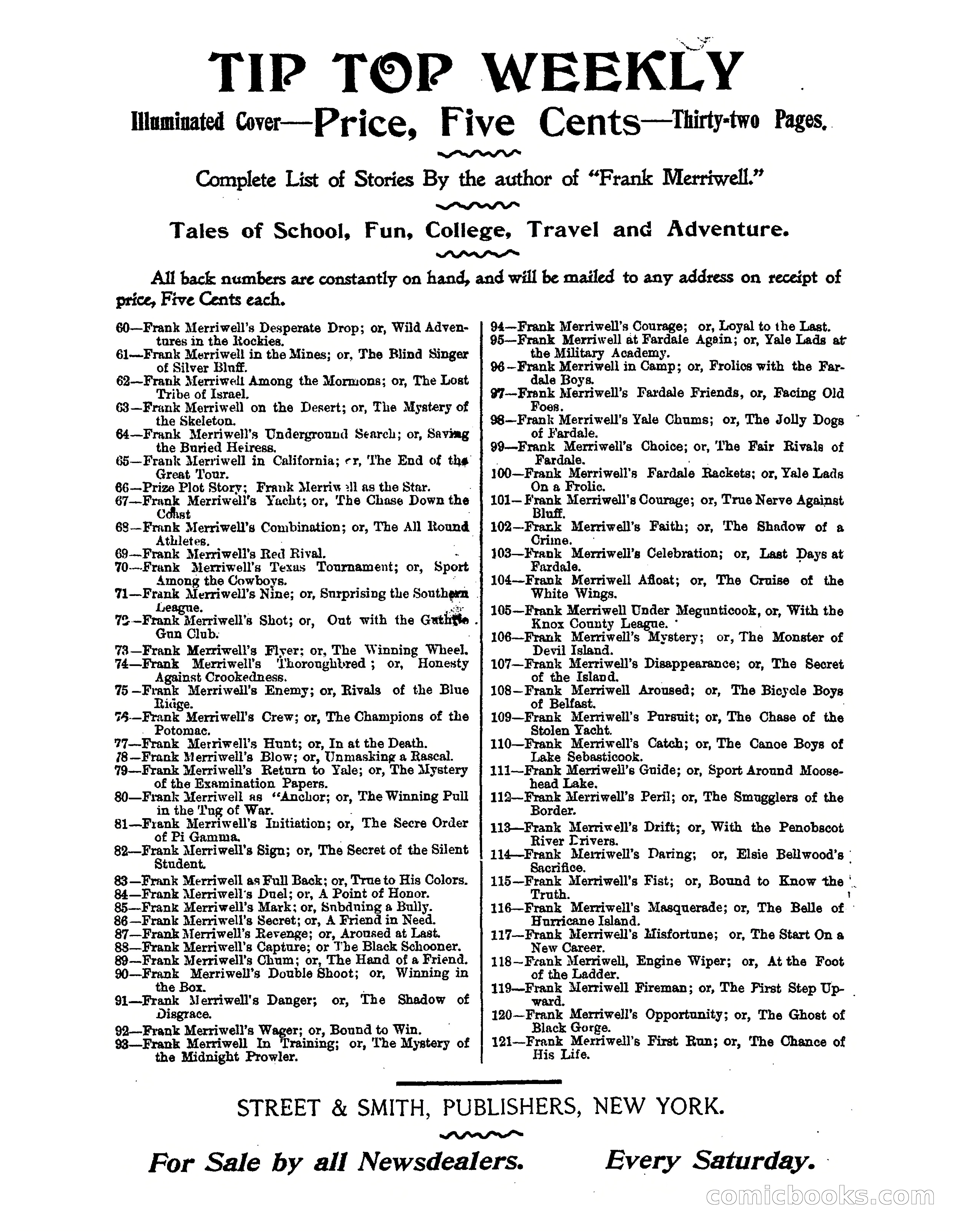 Tip Top Weekly No. 118: Frank Merriwell, Engine Wiper — page 35 of 35