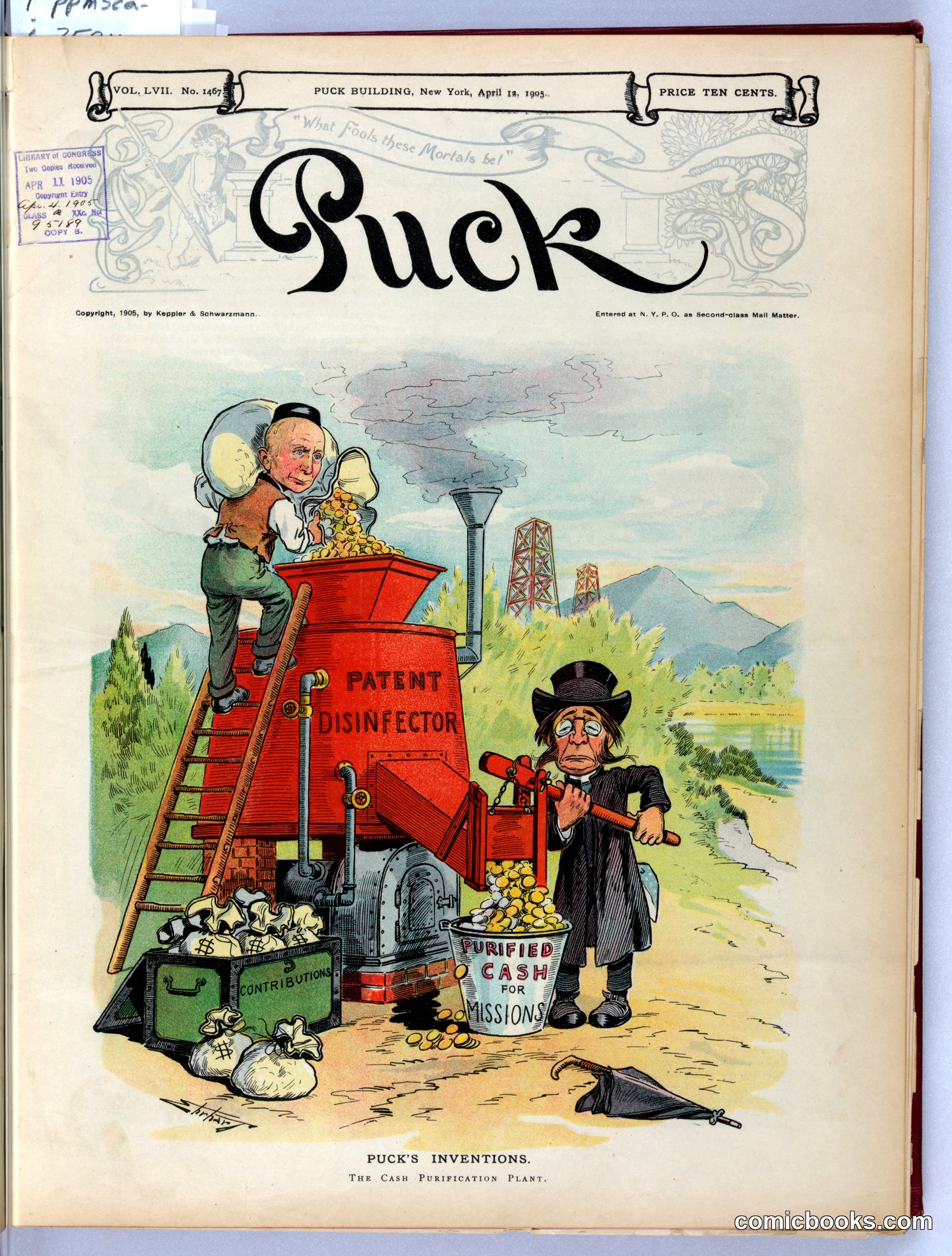 Puck's Inventions: The Cash Purification Plant by Ehrhart, S. D. (Samuel D.), approximately 1862-1937, artist