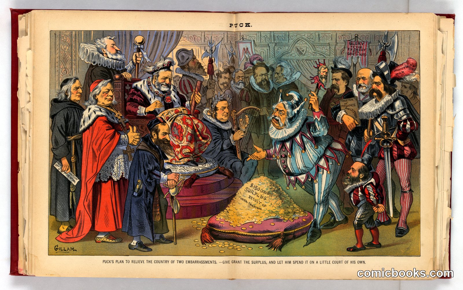 Puck's Plan to Relieve the Country of Two Embarrassments—Give Grant the Surplus, and Let Him Spend It on a Little Court of His Own by Gillam, Bernhard, 1856-1896, artist