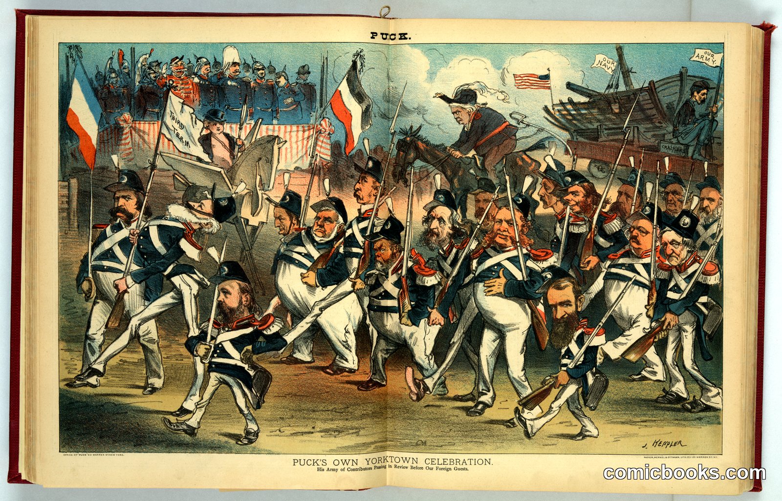 Puck's Own Yorktown Celebration by Keppler, Joseph Ferdinand, 1838-1894, artist