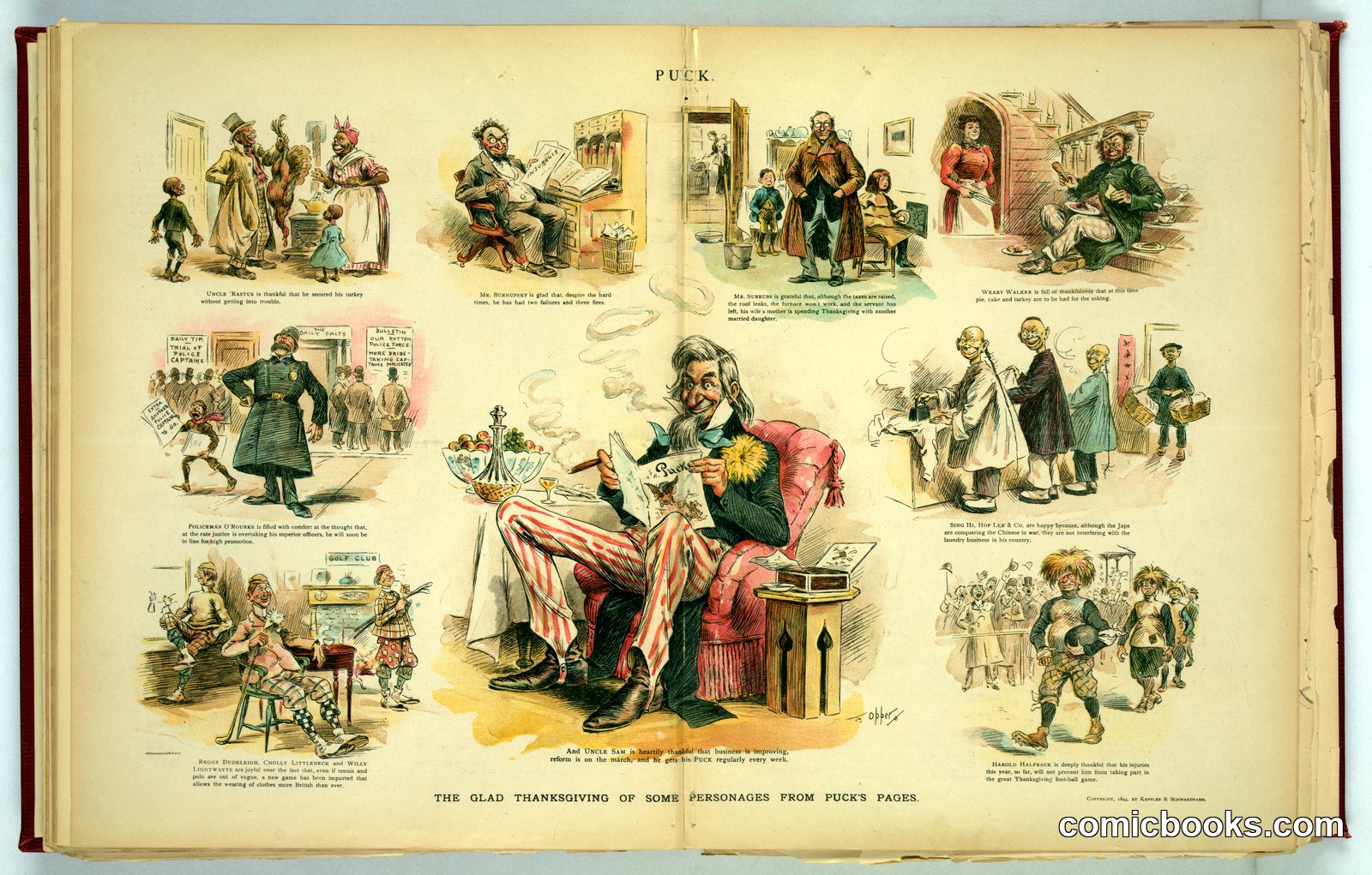 The Glad Thanksgiving of Some Personages from Puck's Pages by Opper, Frederick Burr, 1857-1937, artist