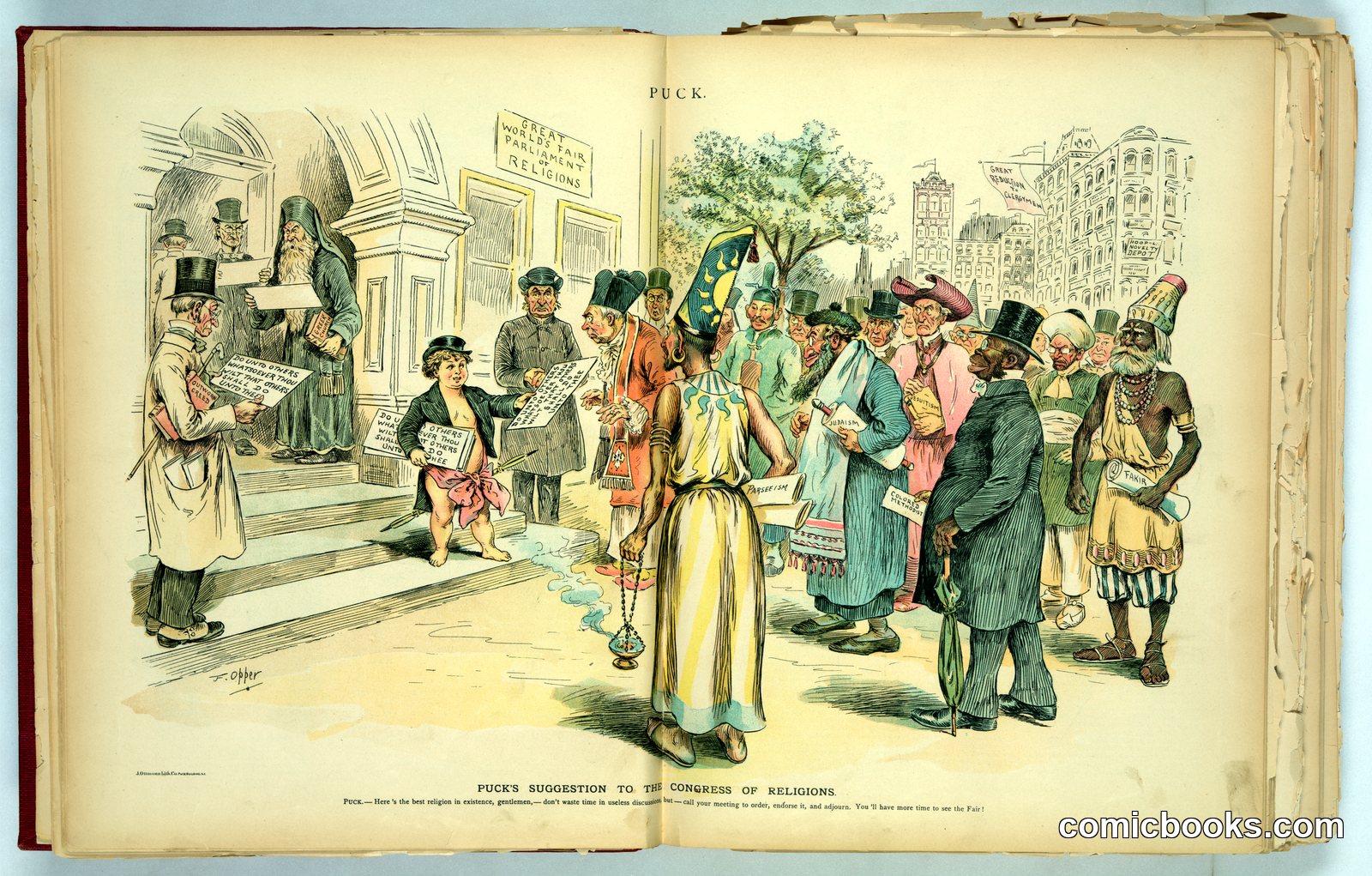 Puck's Suggestion to the Congress of Religions by Opper, Frederick Burr, 1857-1937, artist