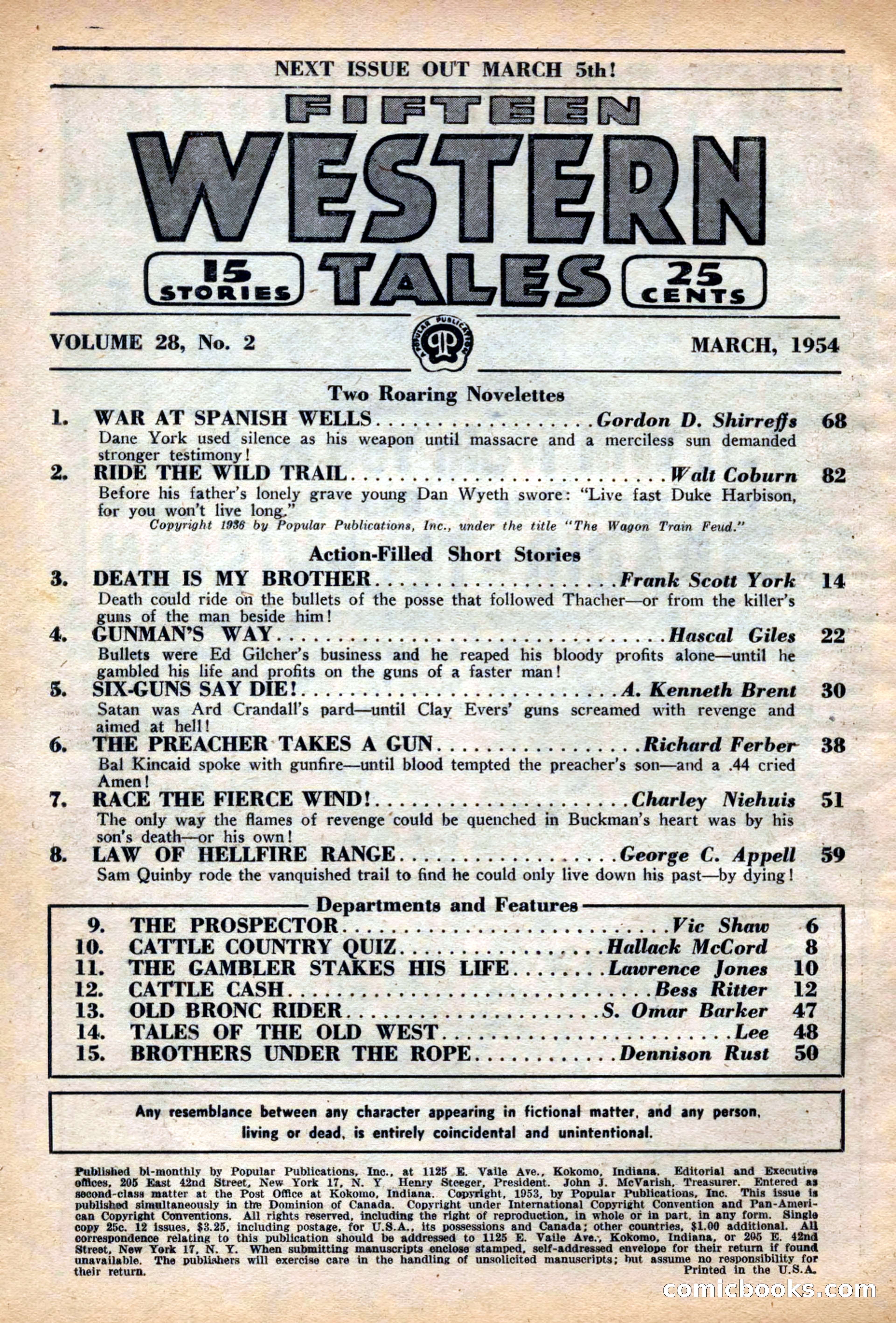Fifteen Western Tales, March 1954 — page 4 of 116