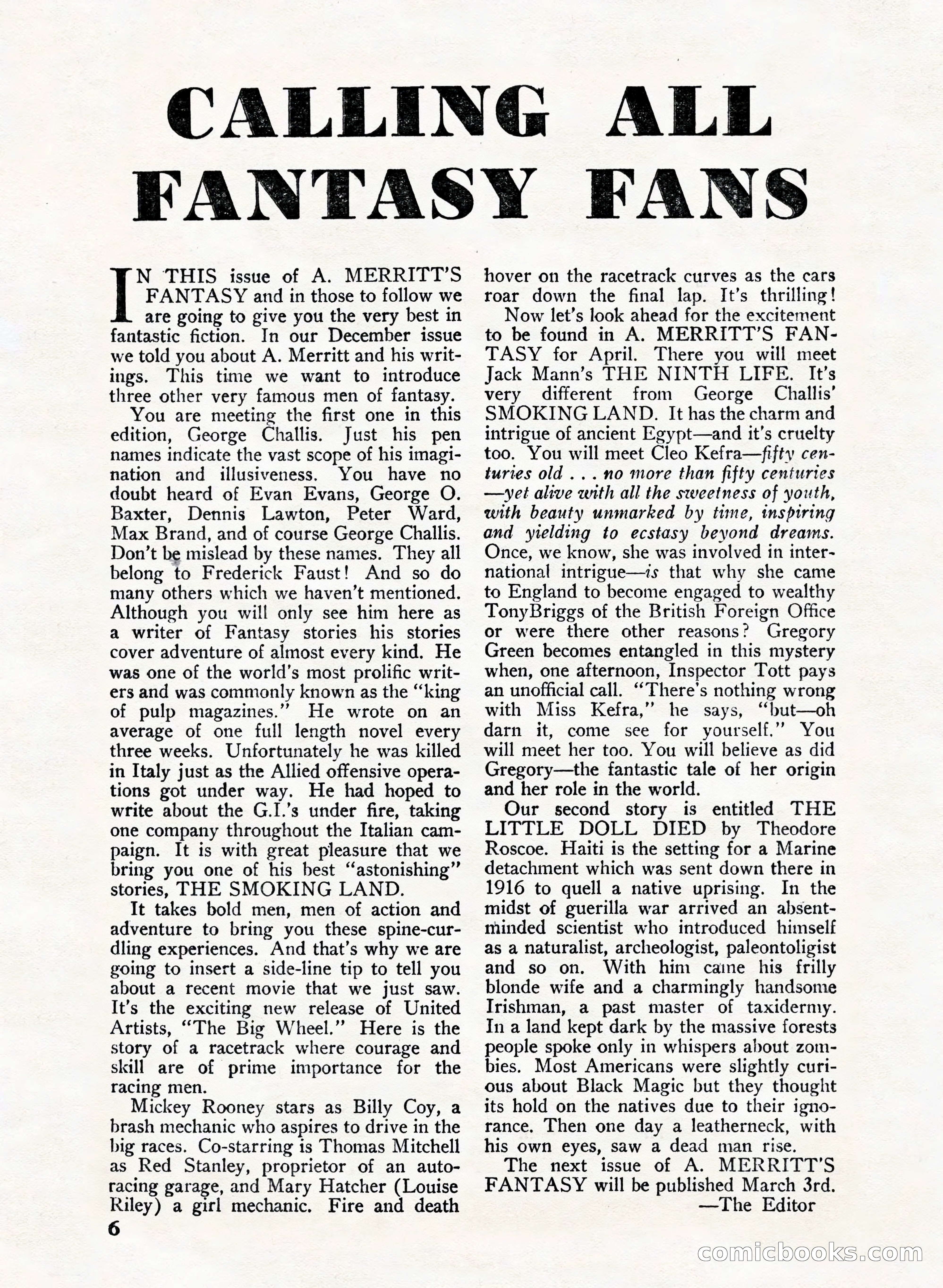A. Merritt's Fantasy Magazine, February 1950 — page 6 of 132