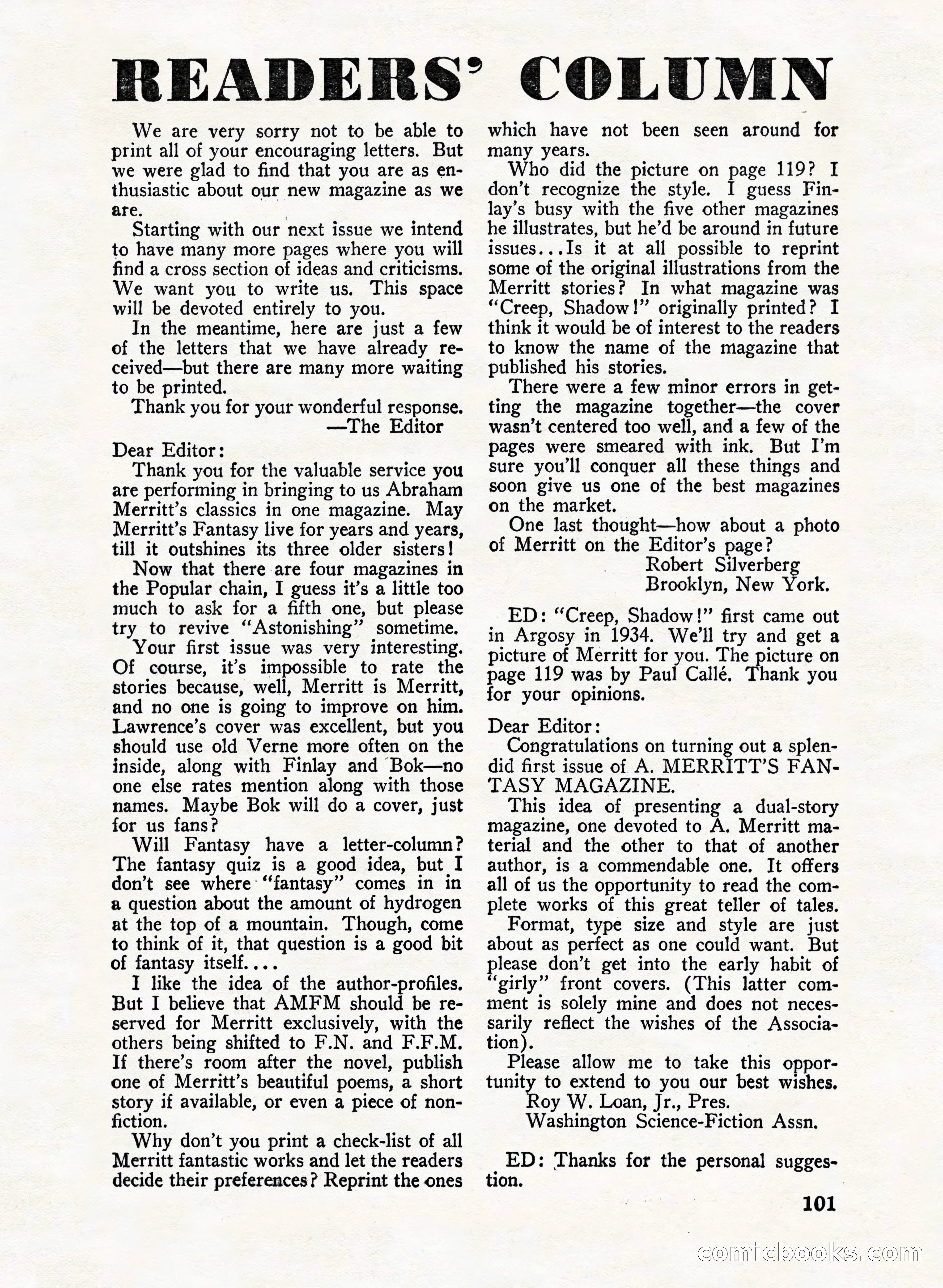 A. Merritt's Fantasy Magazine, February 1950 — page 101 of 132