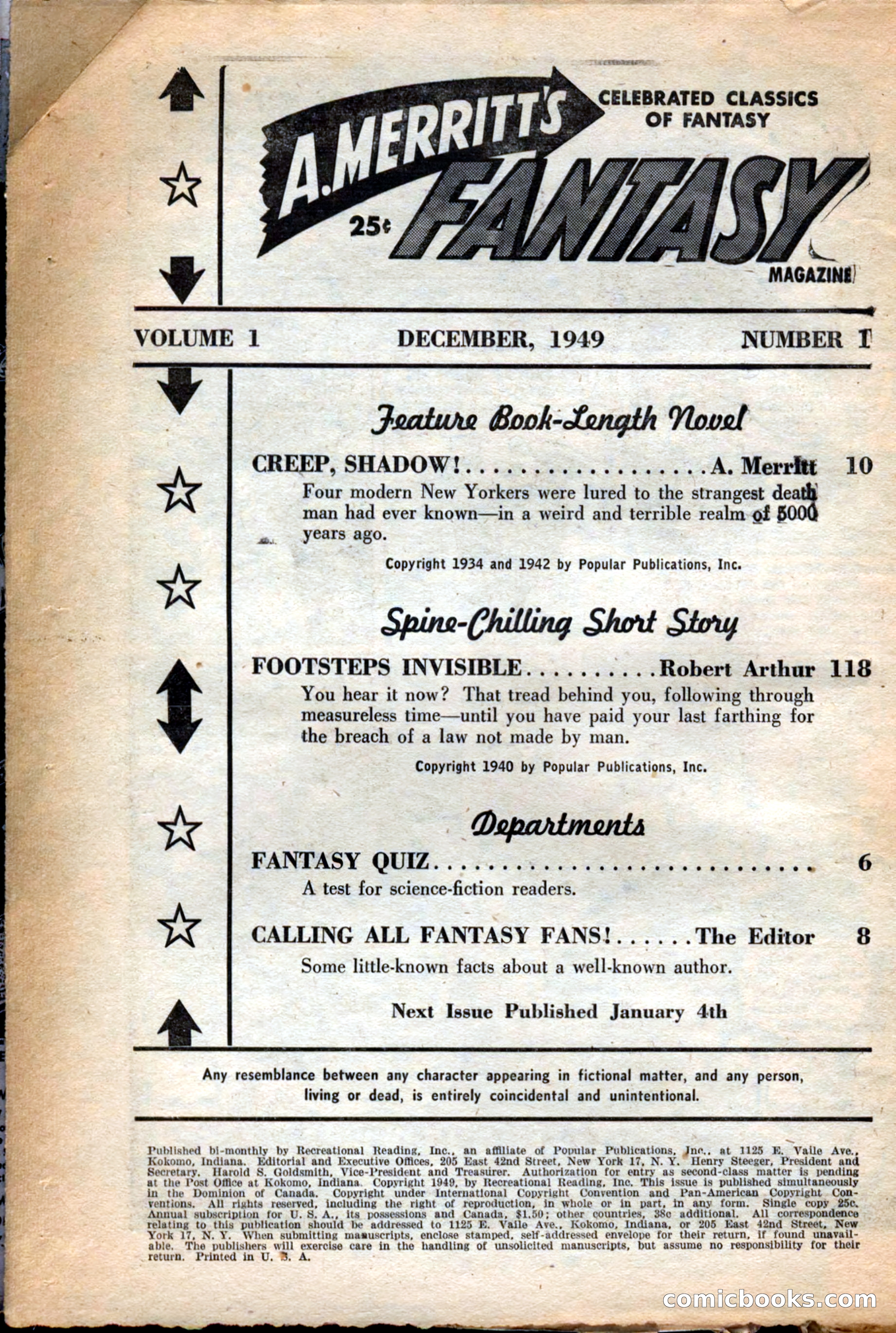 A. Merritt's Fantasy Magazine, December 1949 — page 4 of 133