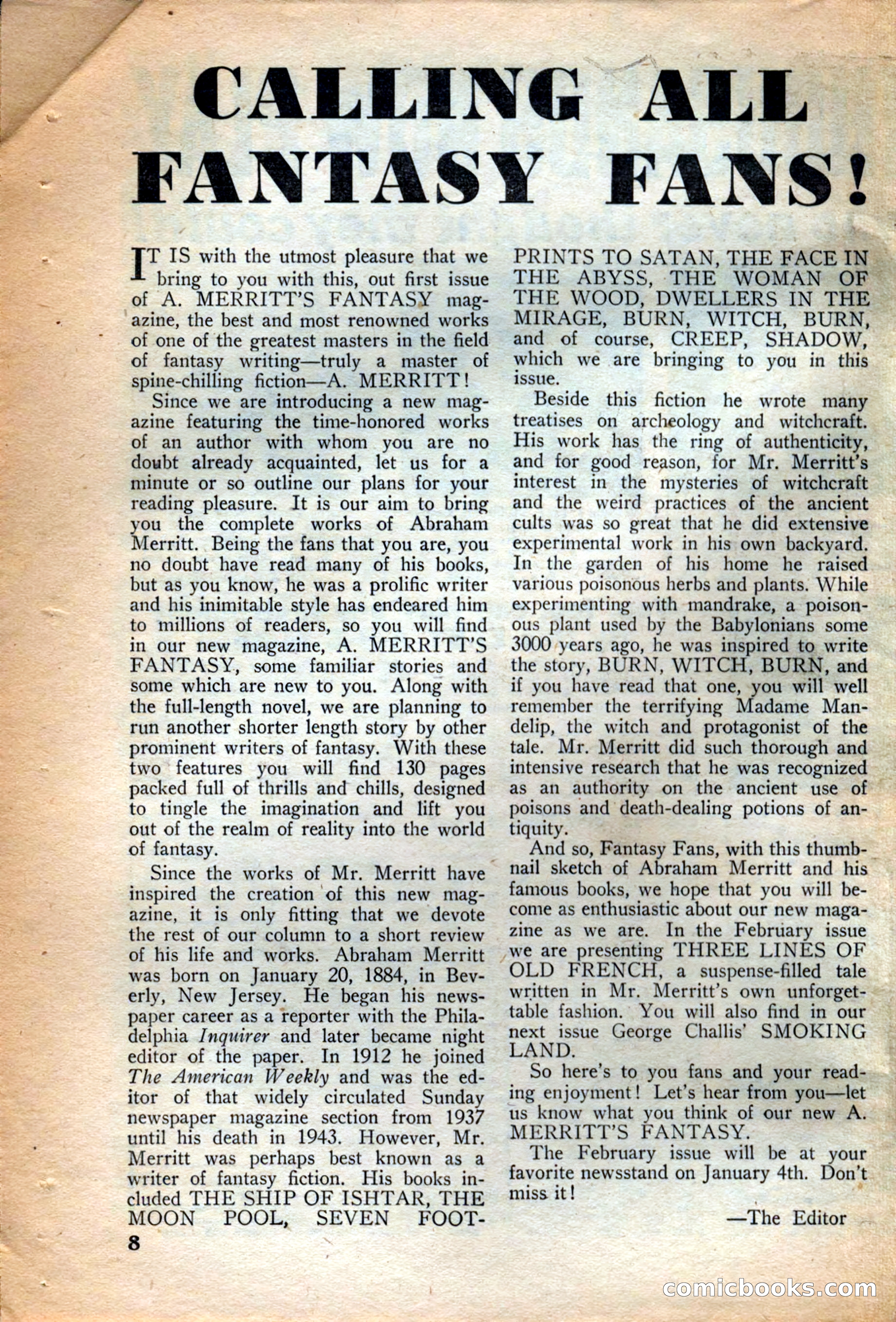 A. Merritt's Fantasy Magazine, December 1949 — page 8 of 132