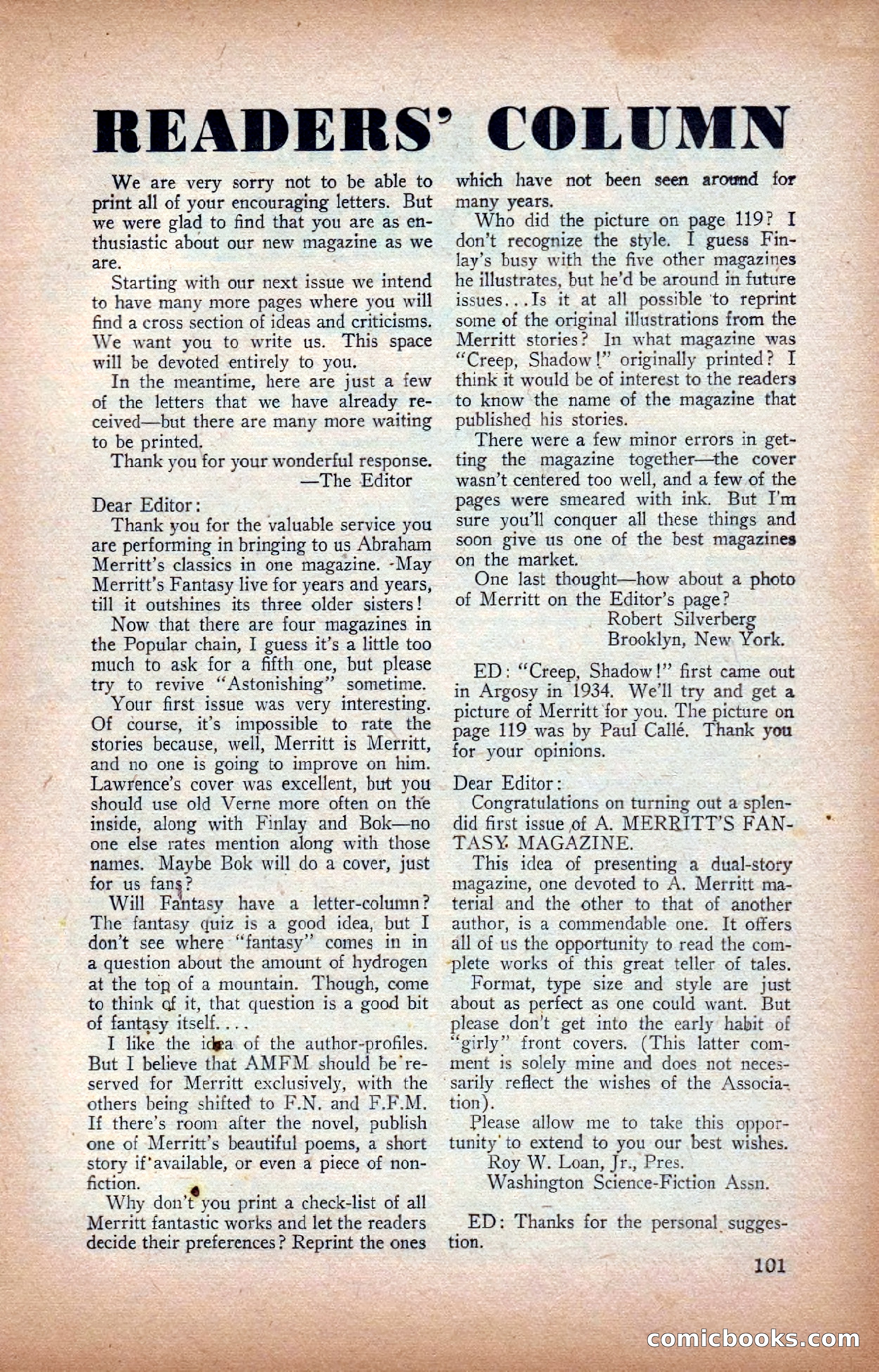 A. Merritt's Fantasy Magazine, February 1950 — page 101 of 133