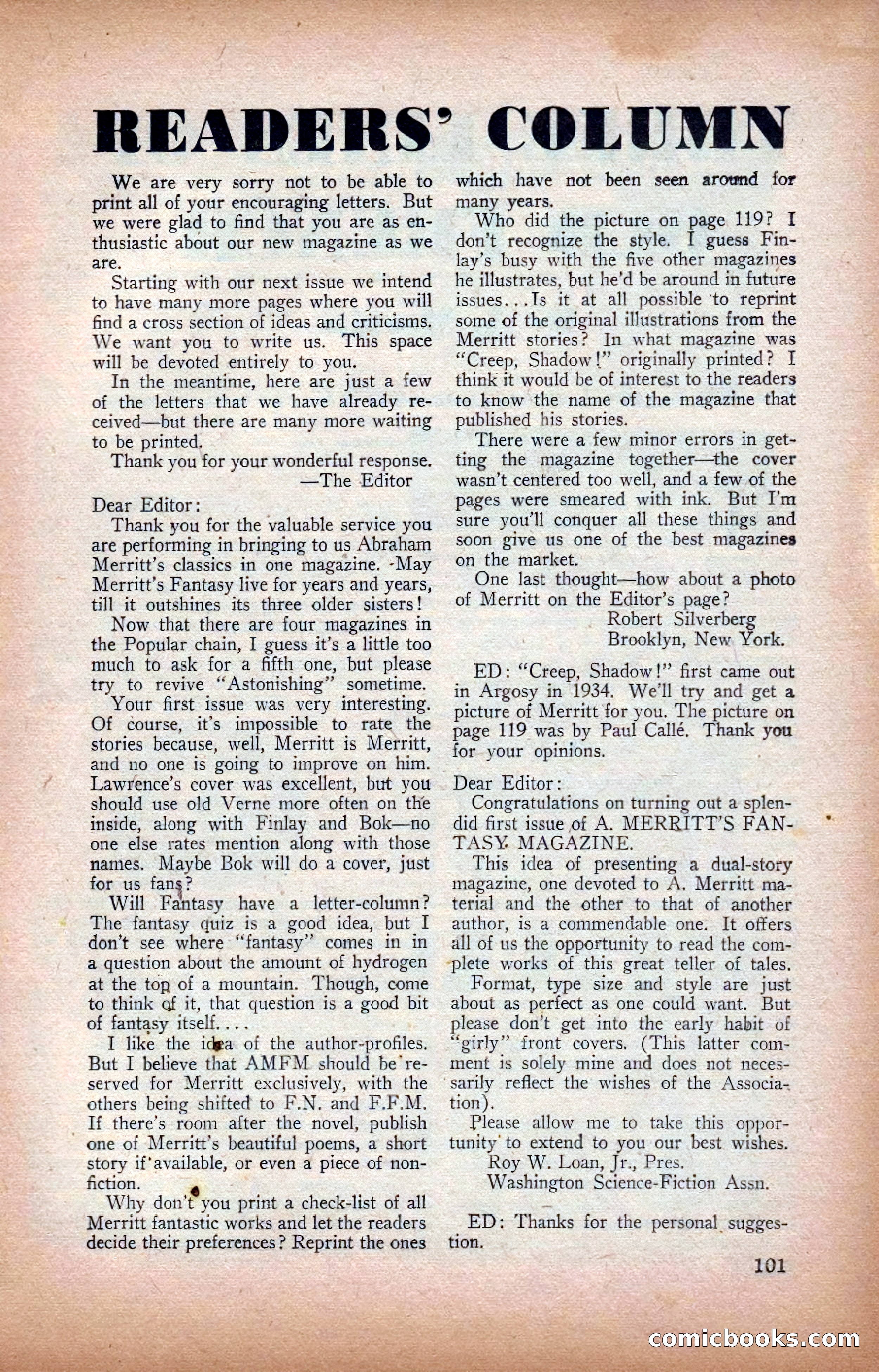 A. Merritt's Fantasy Magazine, February 1950 — page 101 of 133