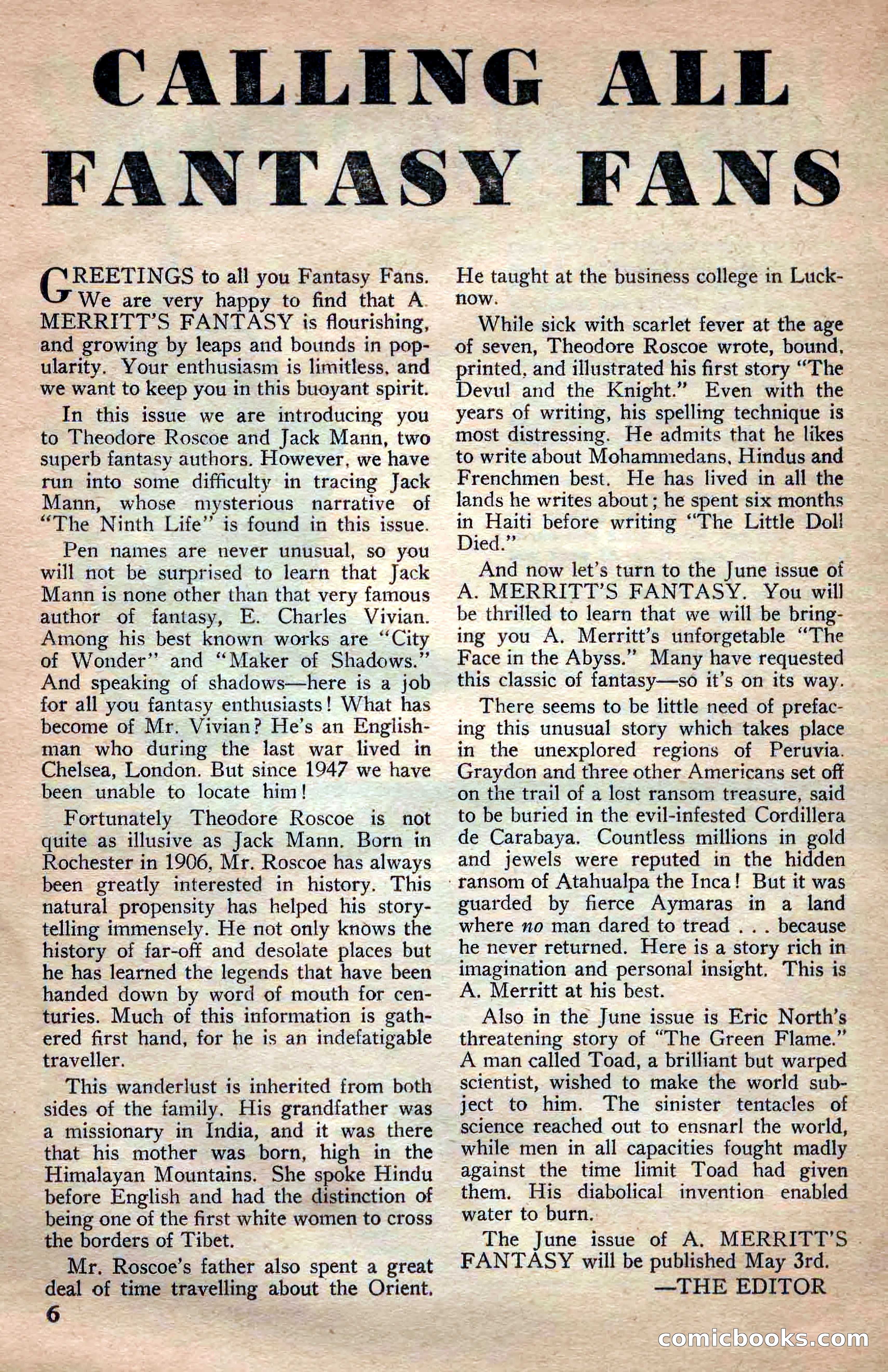 A. Merritt's Fantasy Magazine, April 1950 — page 6 of 132