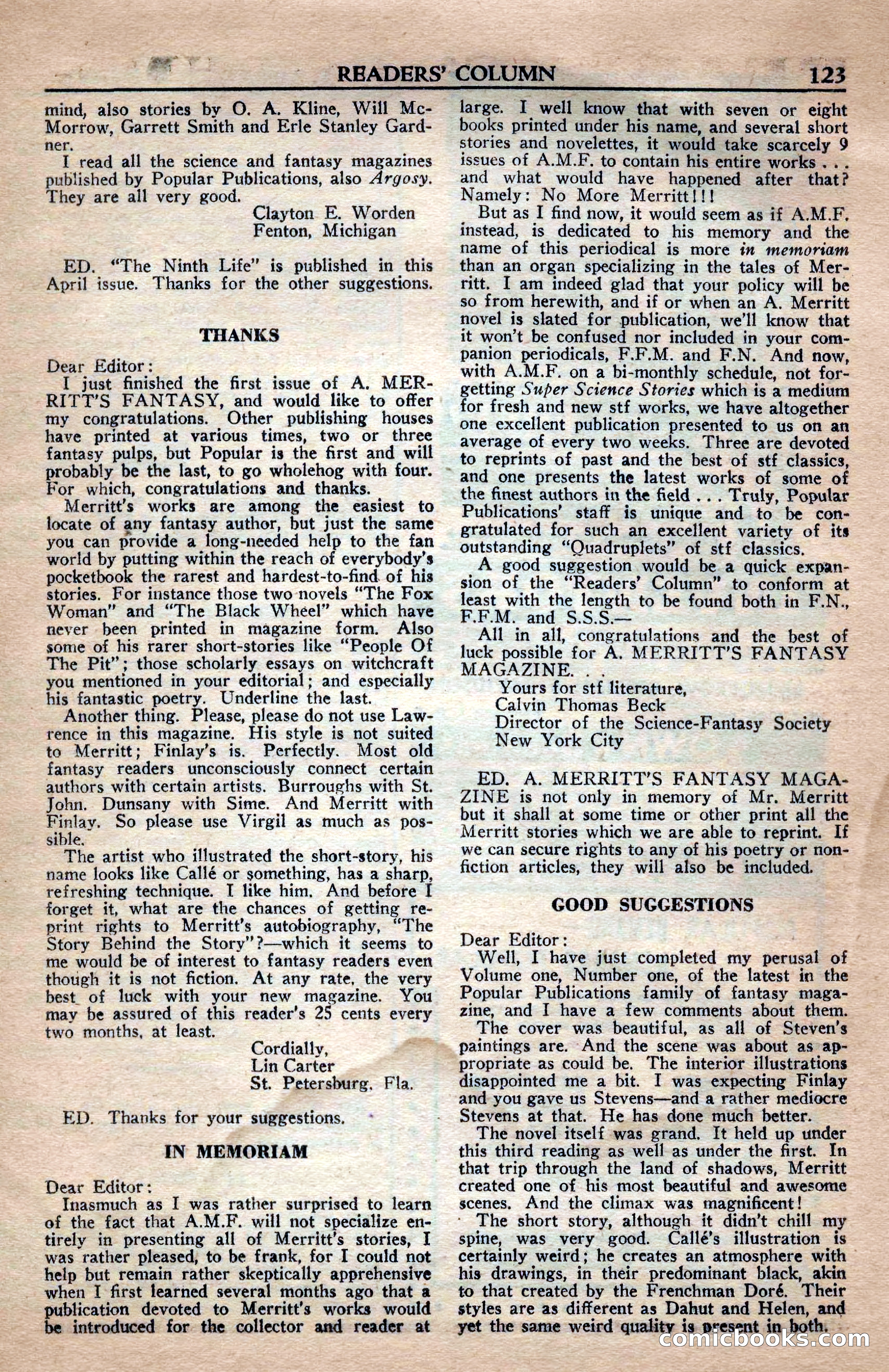 A. Merritt's Fantasy Magazine, April 1950 — page 123 of 132