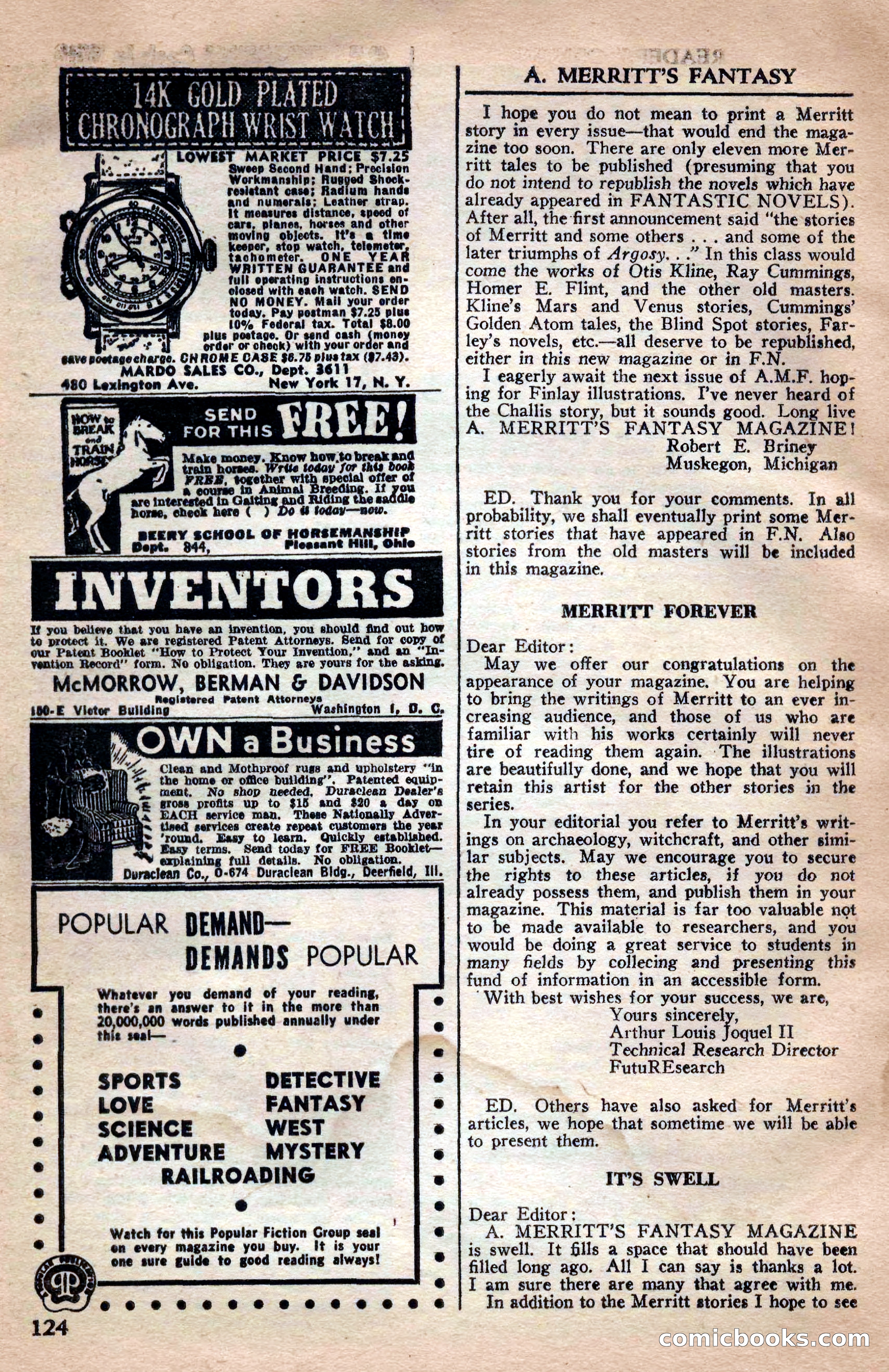 A. Merritt's Fantasy Magazine, April 1950 — page 124 of 132