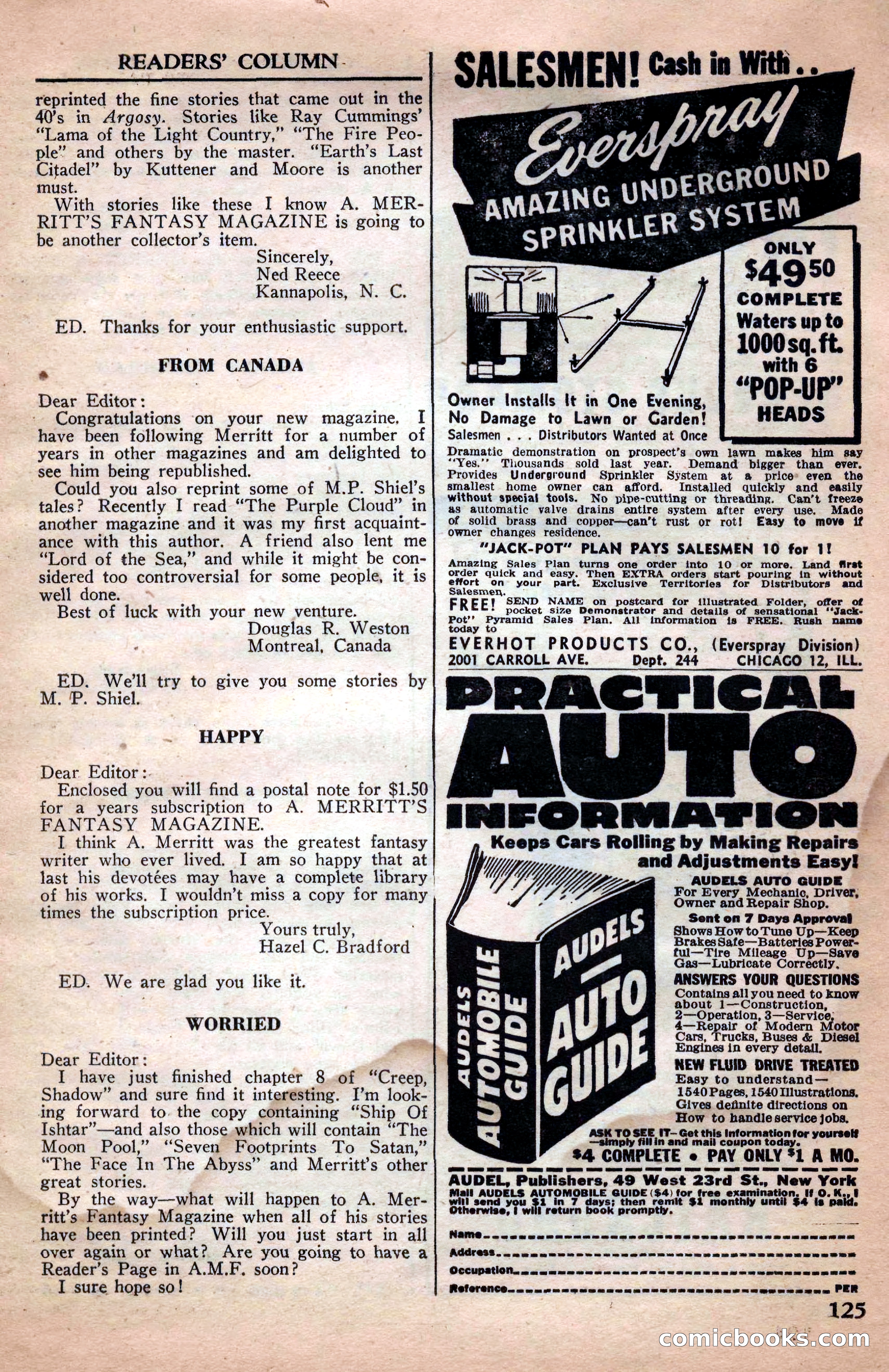 A. Merritt's Fantasy Magazine, April 1950 — page 125 of 132