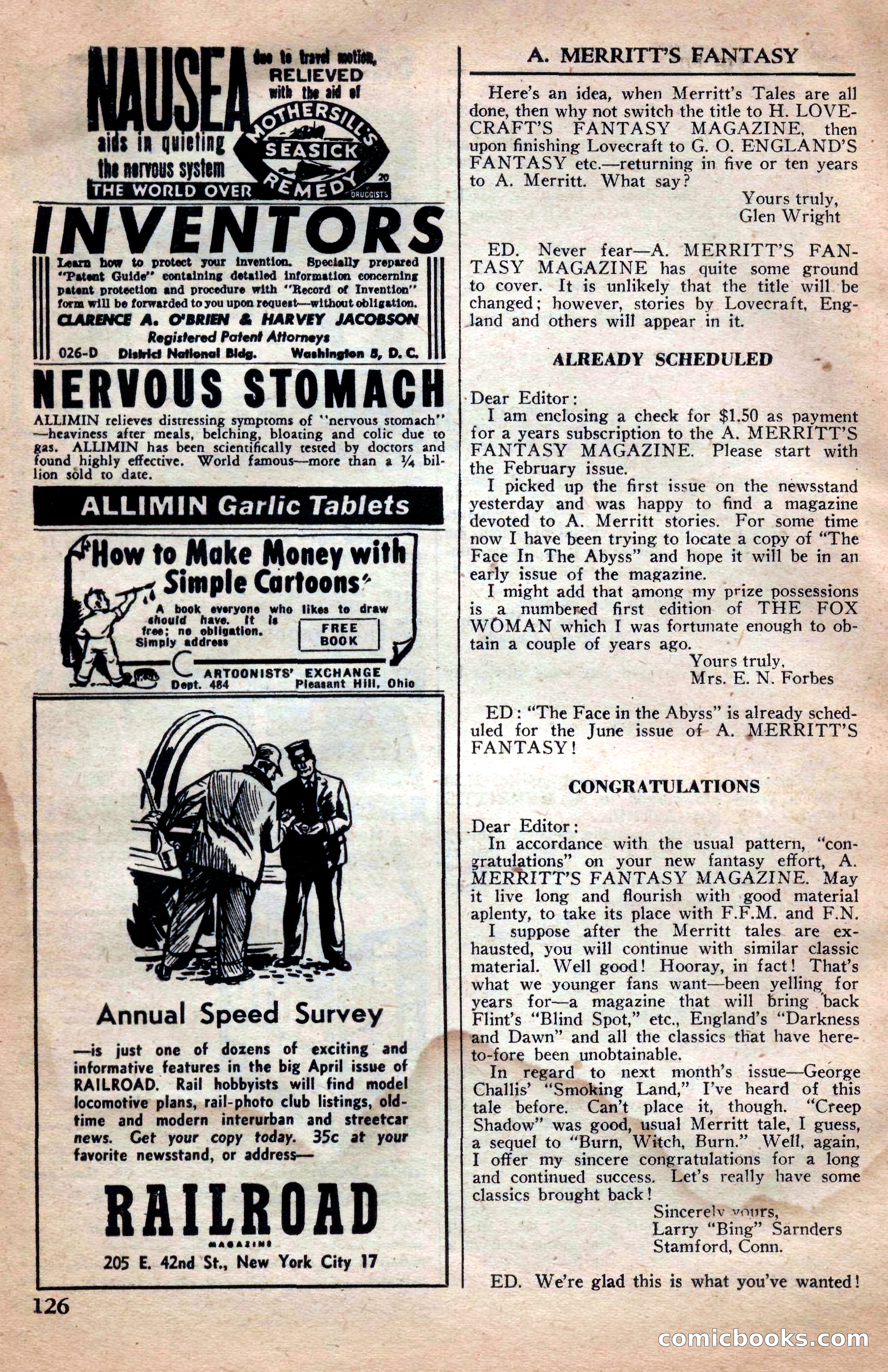 A. Merritt's Fantasy Magazine, April 1950 — page 126 of 132