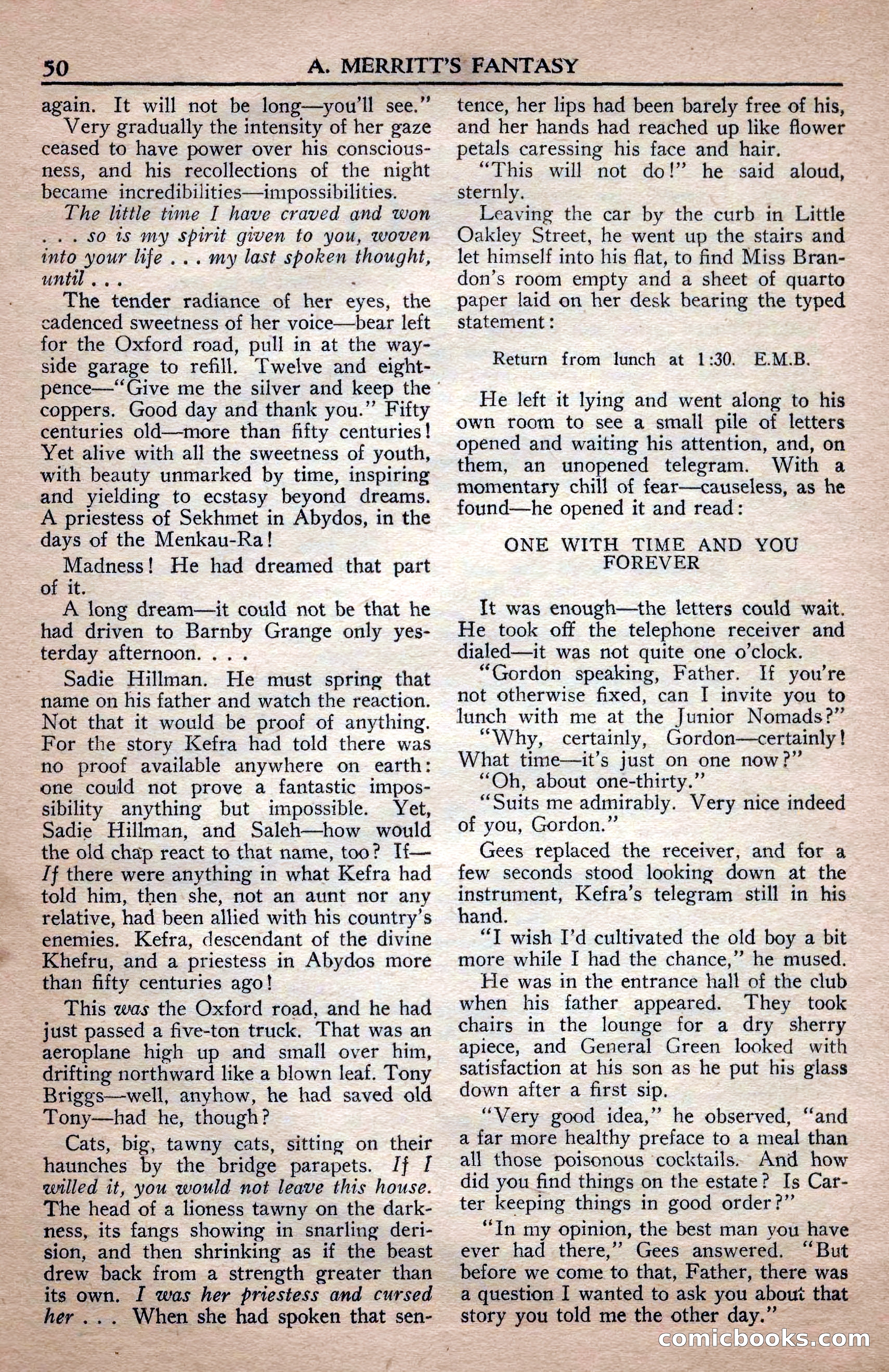 A. Merritt's Fantasy Magazine, April 1950 — page 50 of 132