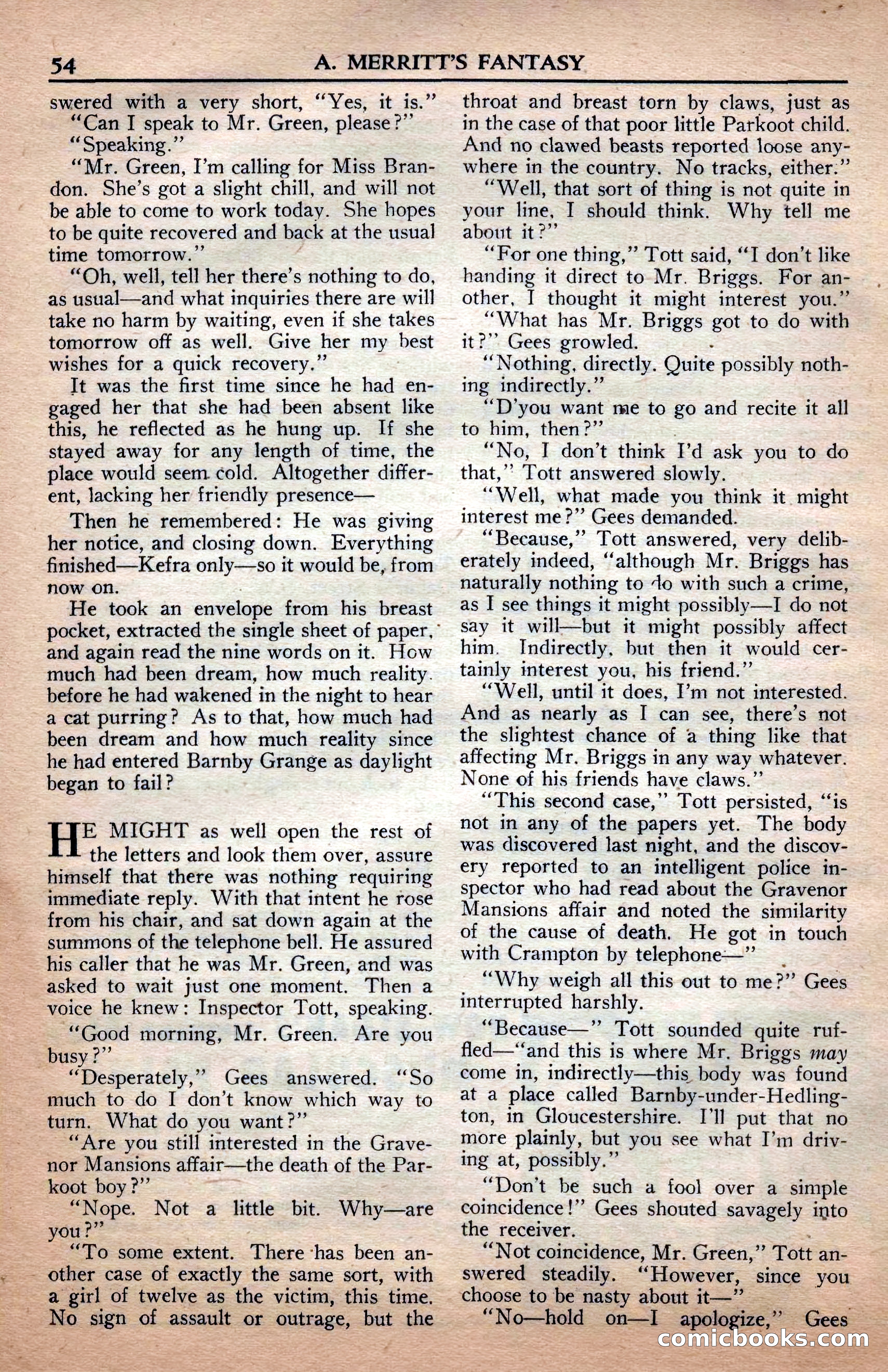 A. Merritt's Fantasy Magazine, April 1950 — page 54 of 132