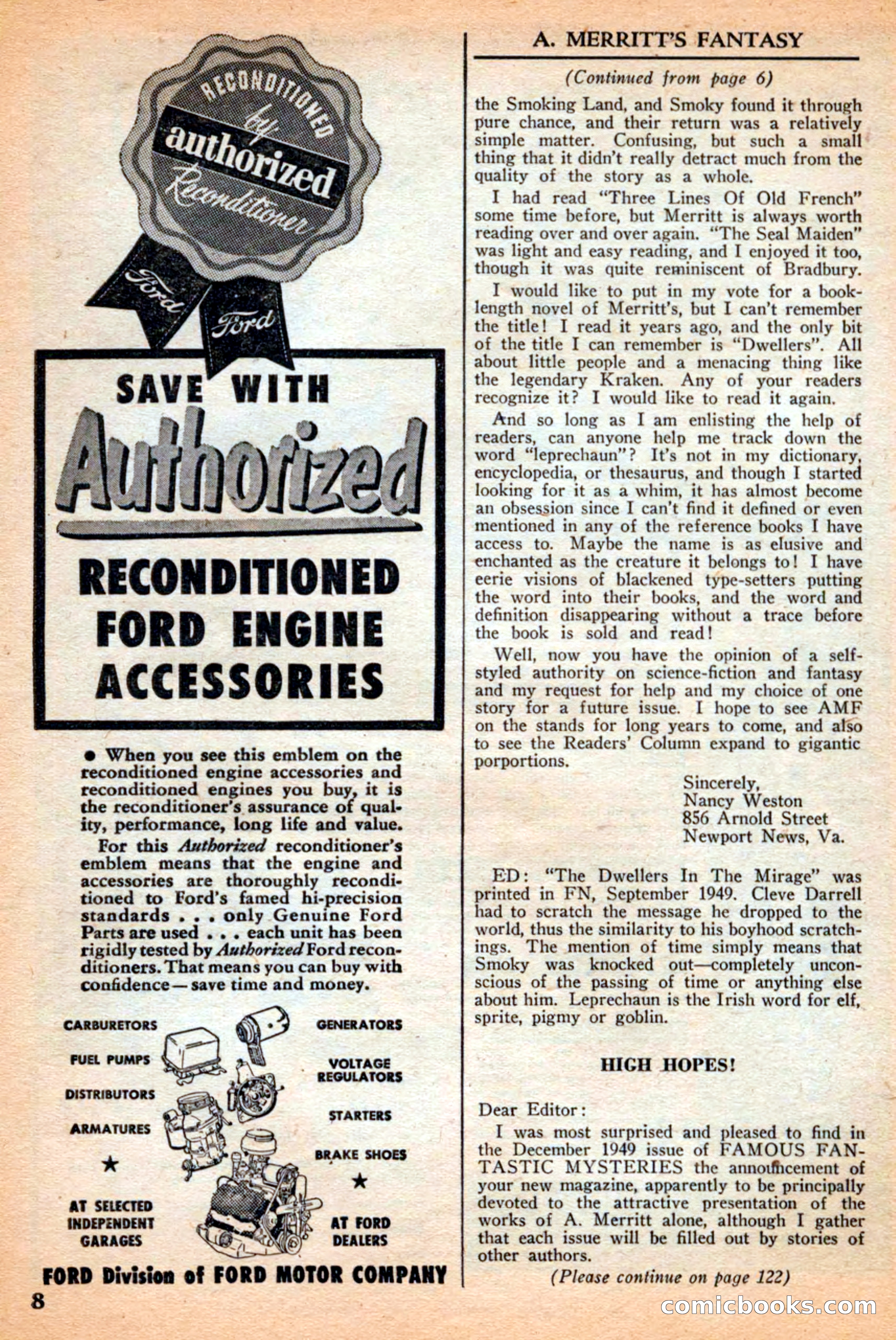 A. Merritt's Fantasy Magazine, July 1950 — page 8 of 133