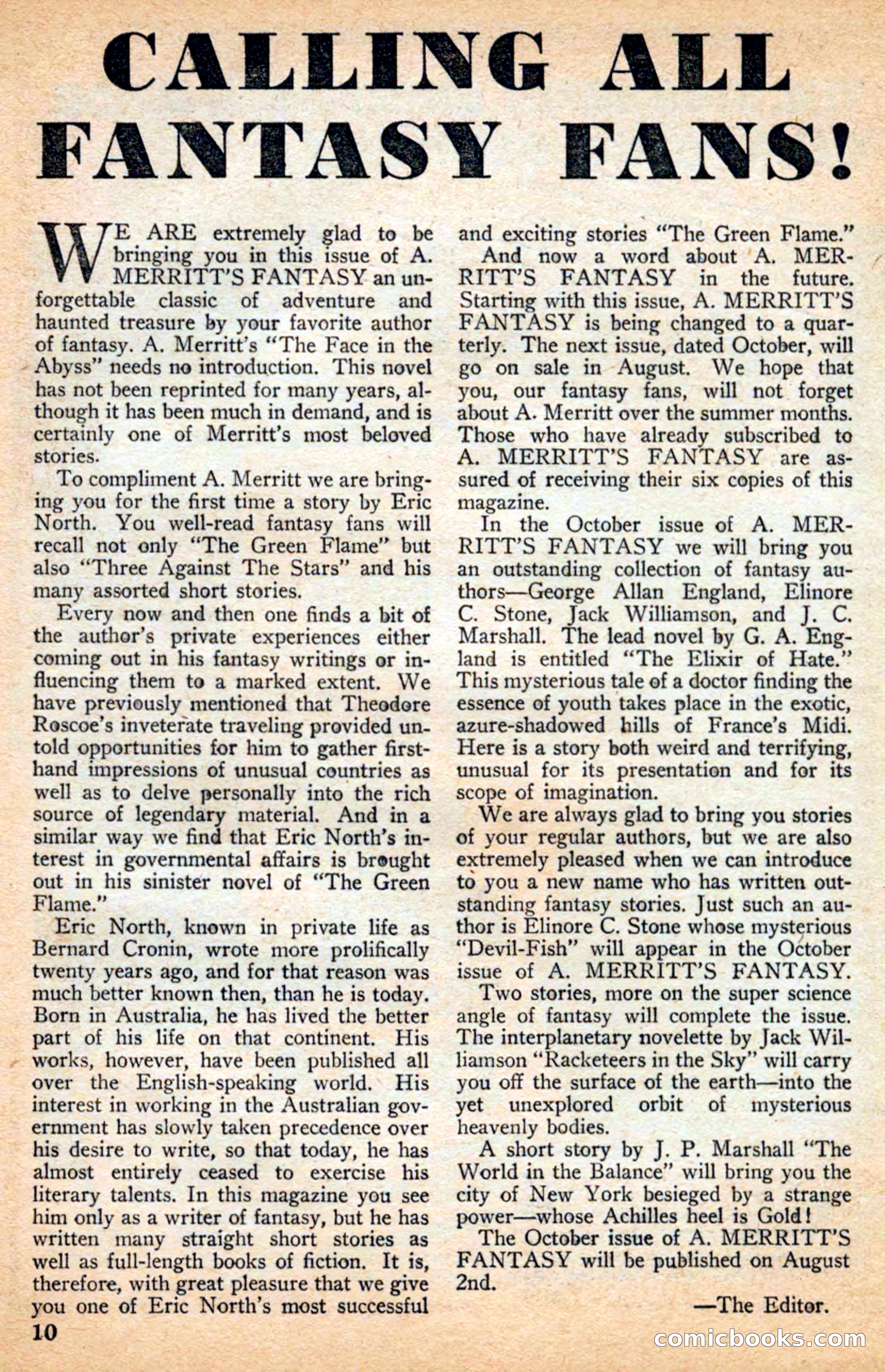 A. Merritt's Fantasy Magazine, July 1950 — page 10 of 133