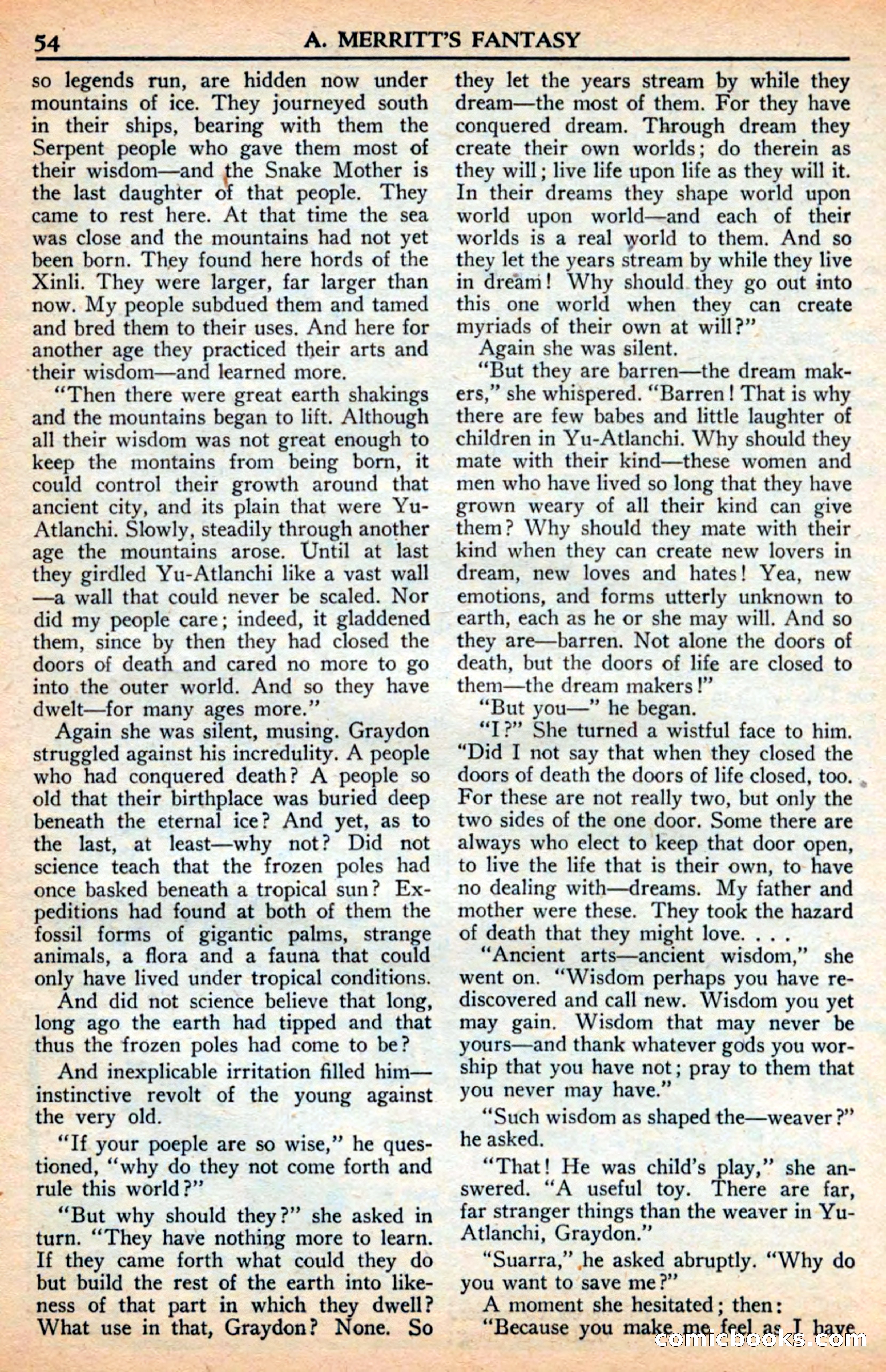 A. Merritt's Fantasy Magazine, July 1950 — page 54 of 133