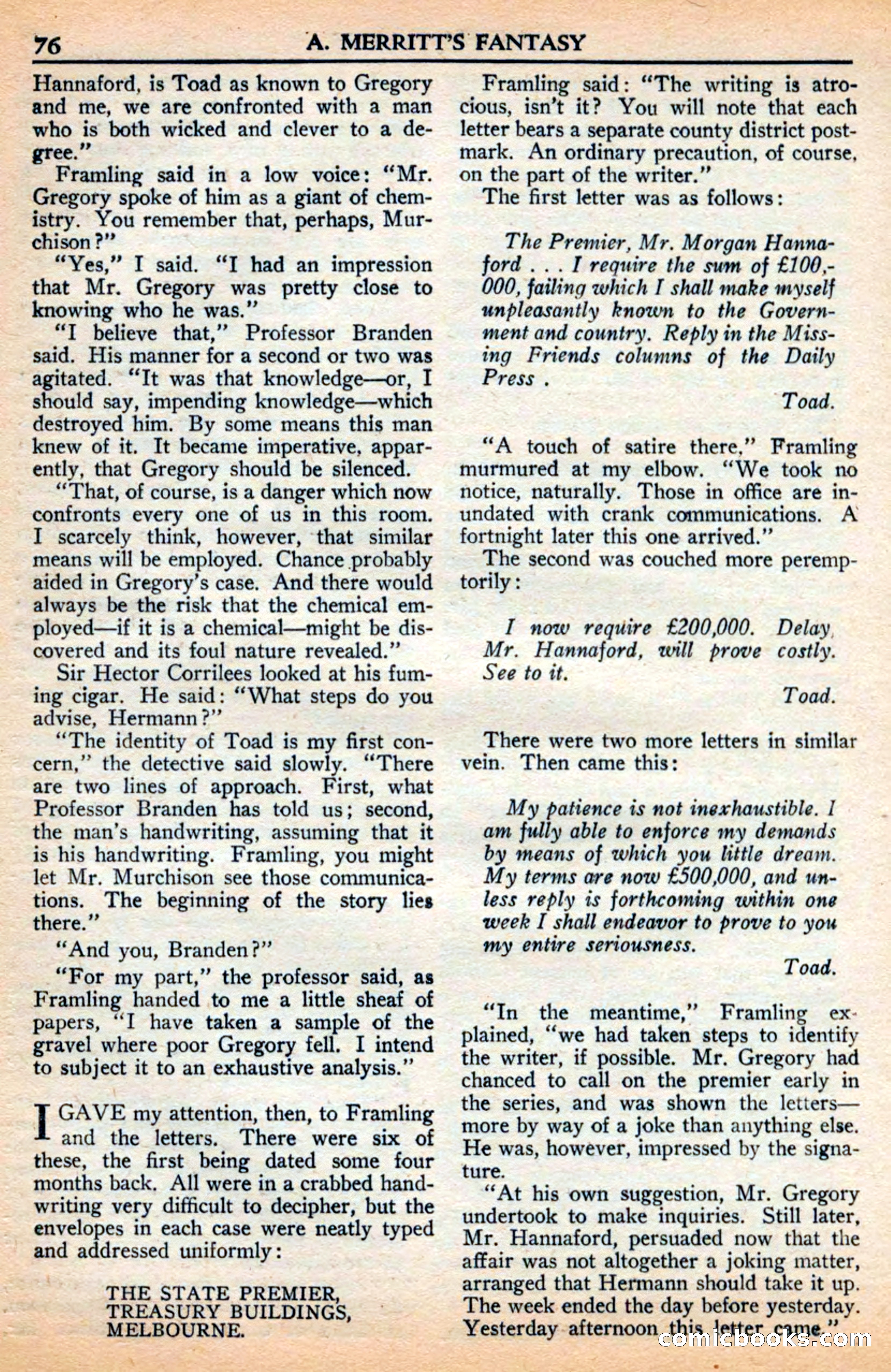 A. Merritt's Fantasy Magazine, July 1950 — page 76 of 133