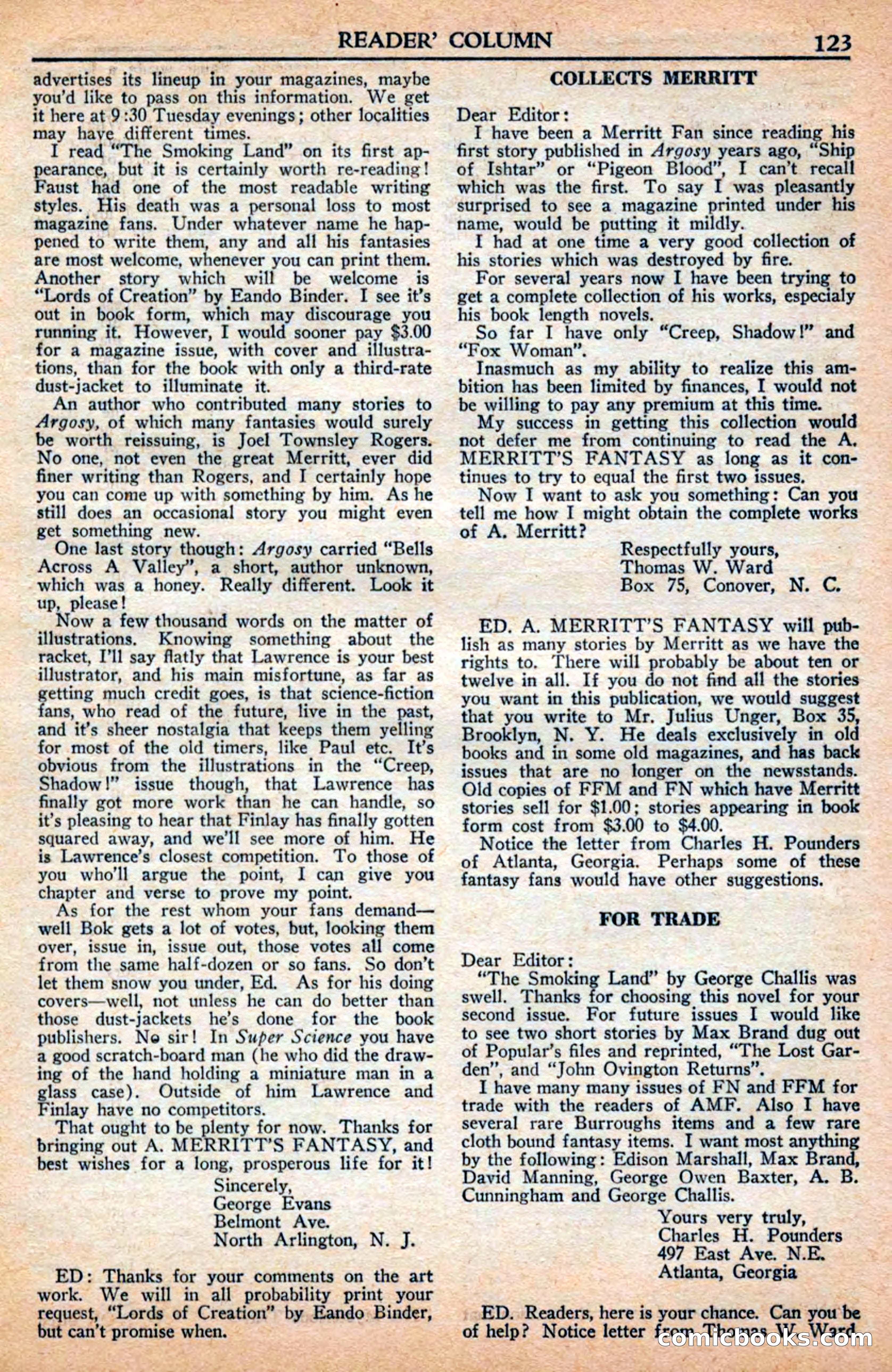 A. Merritt's Fantasy Magazine, July 1950 — page 123 of 133