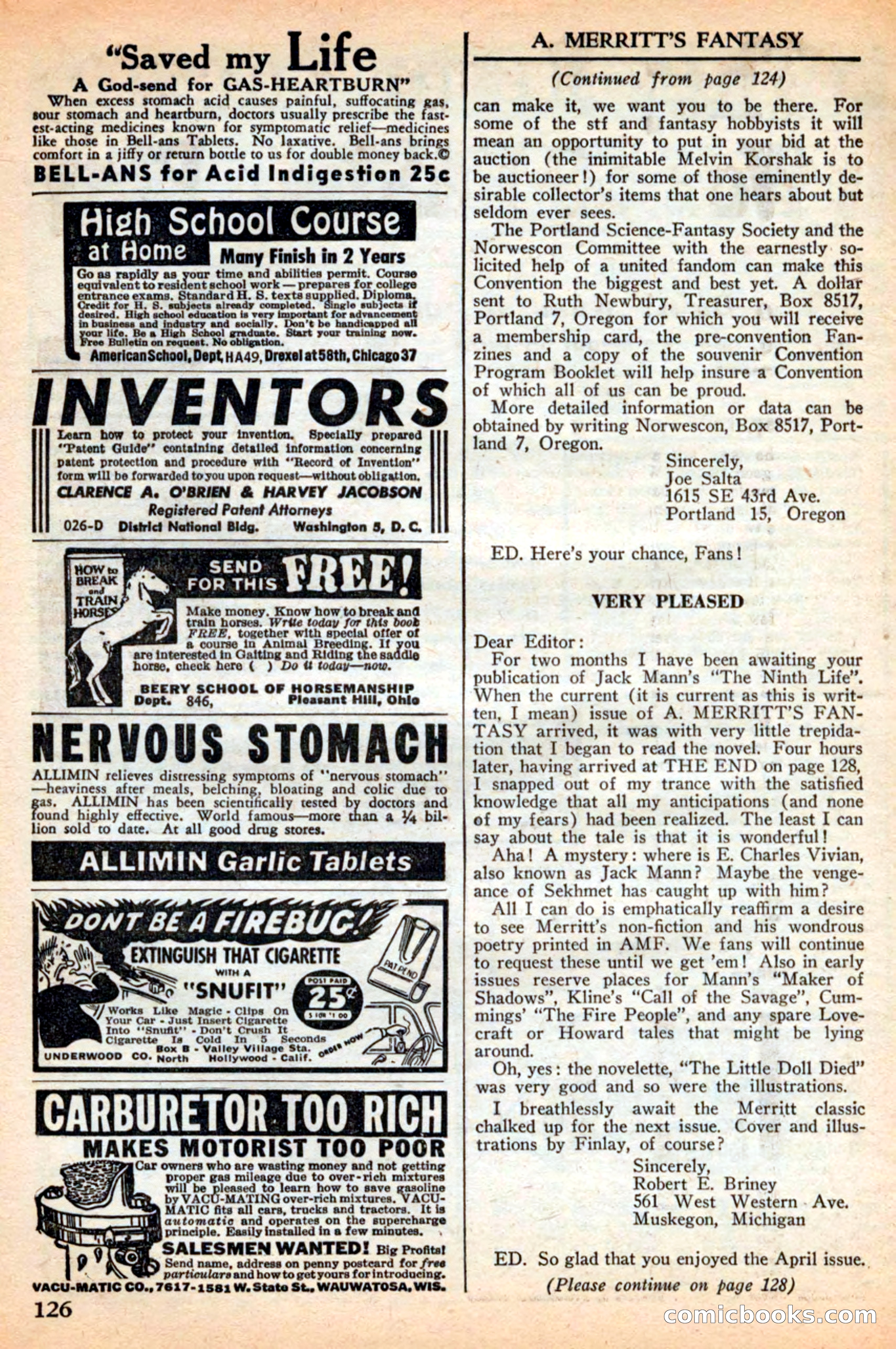 A. Merritt's Fantasy Magazine, July 1950 — page 126 of 133