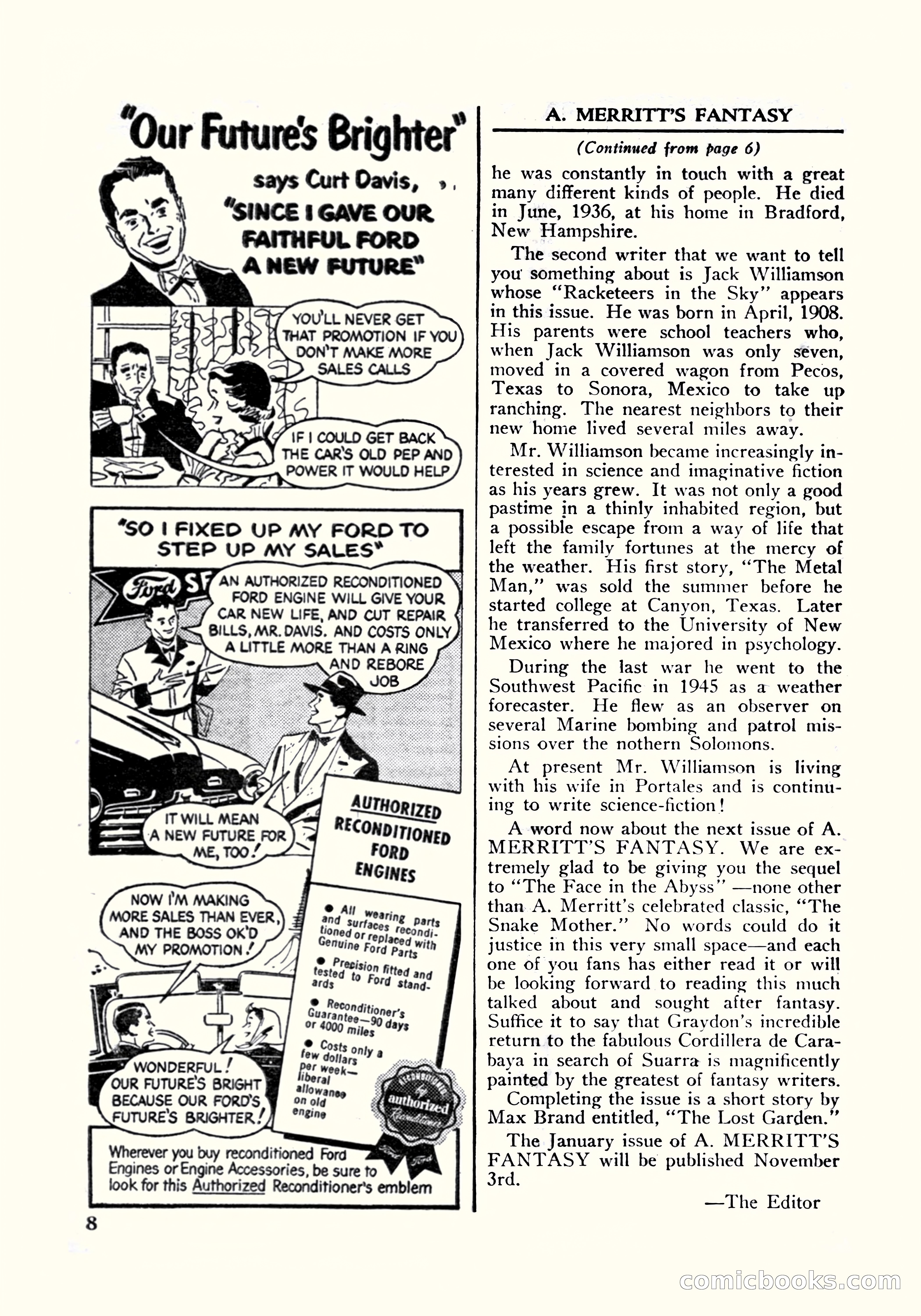 A. Merritt's Fantasy Magazine, October 1950 — page 8 of 135