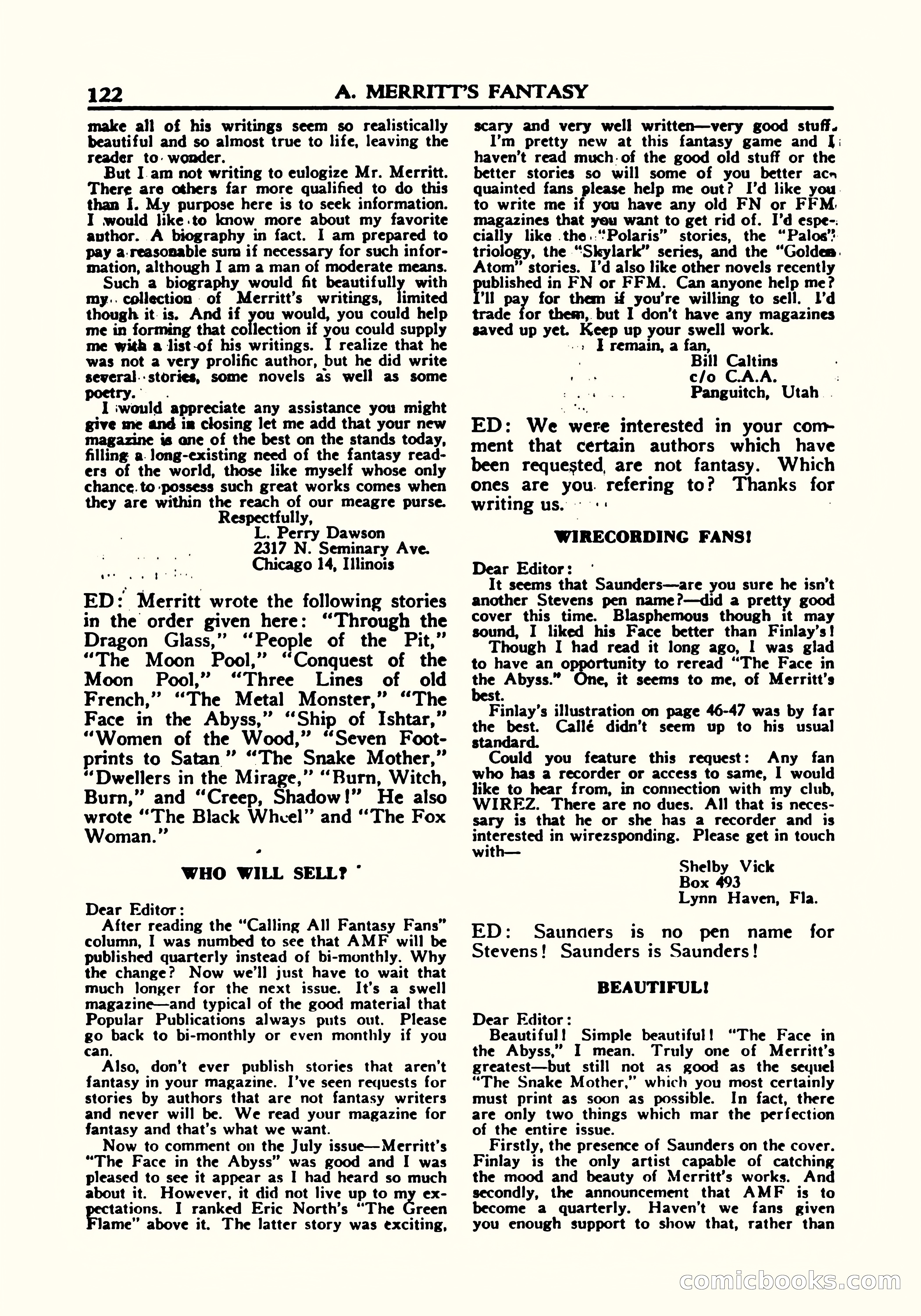 A. Merritt's Fantasy Magazine, October 1950 — page 125 of 135