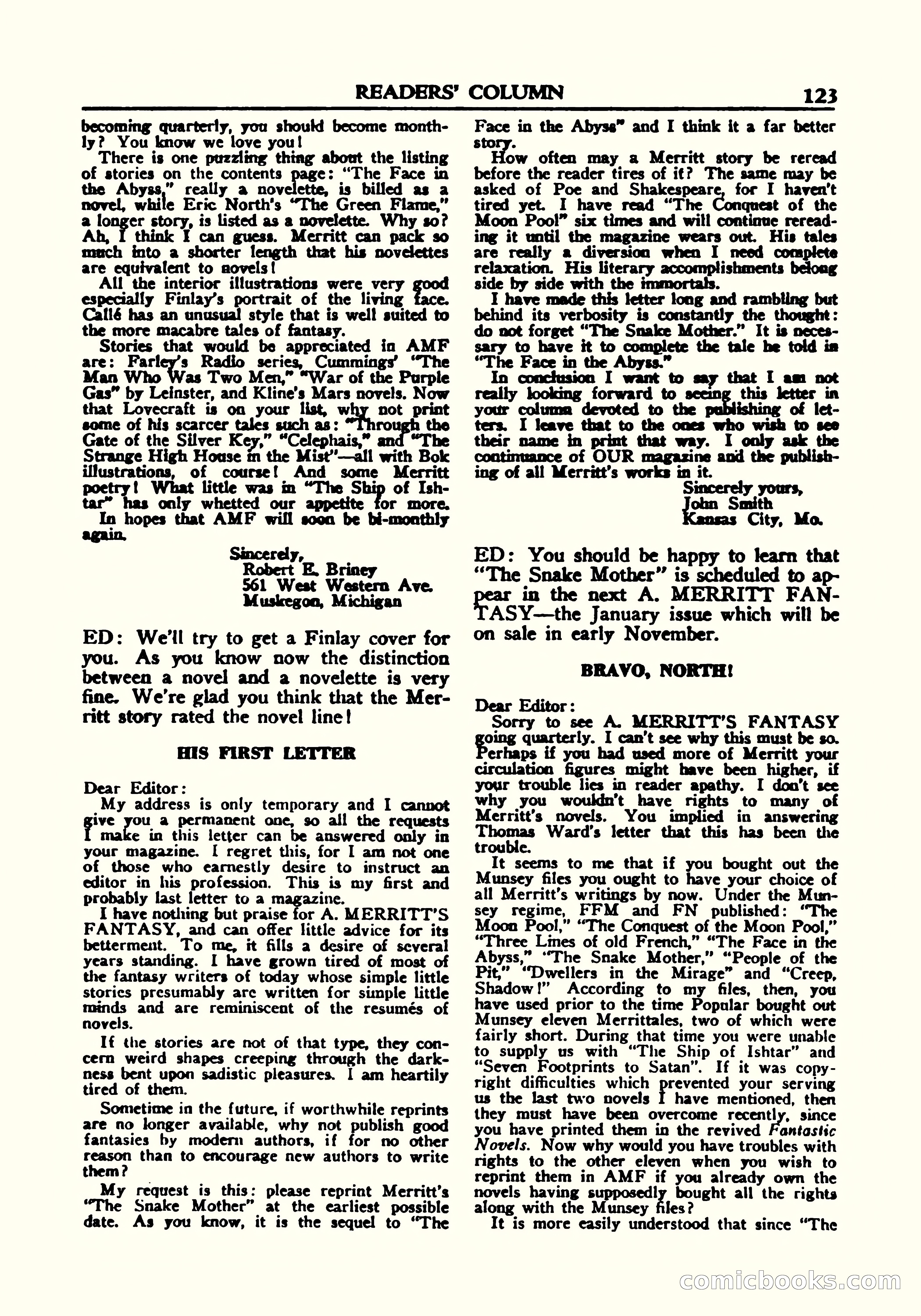 A. Merritt's Fantasy Magazine, October 1950 — page 126 of 135