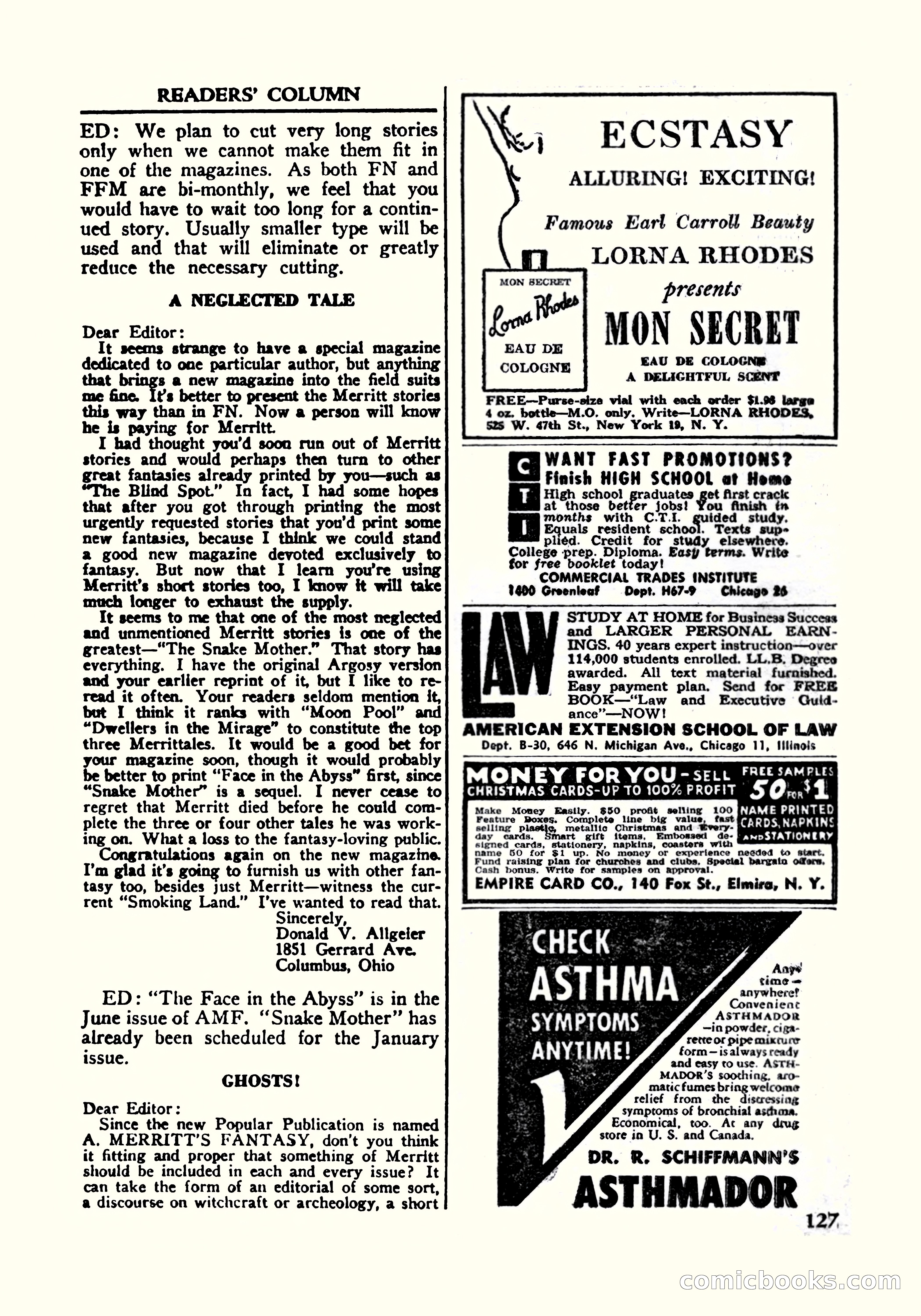 A. Merritt's Fantasy Magazine, October 1950 — page 130 of 135