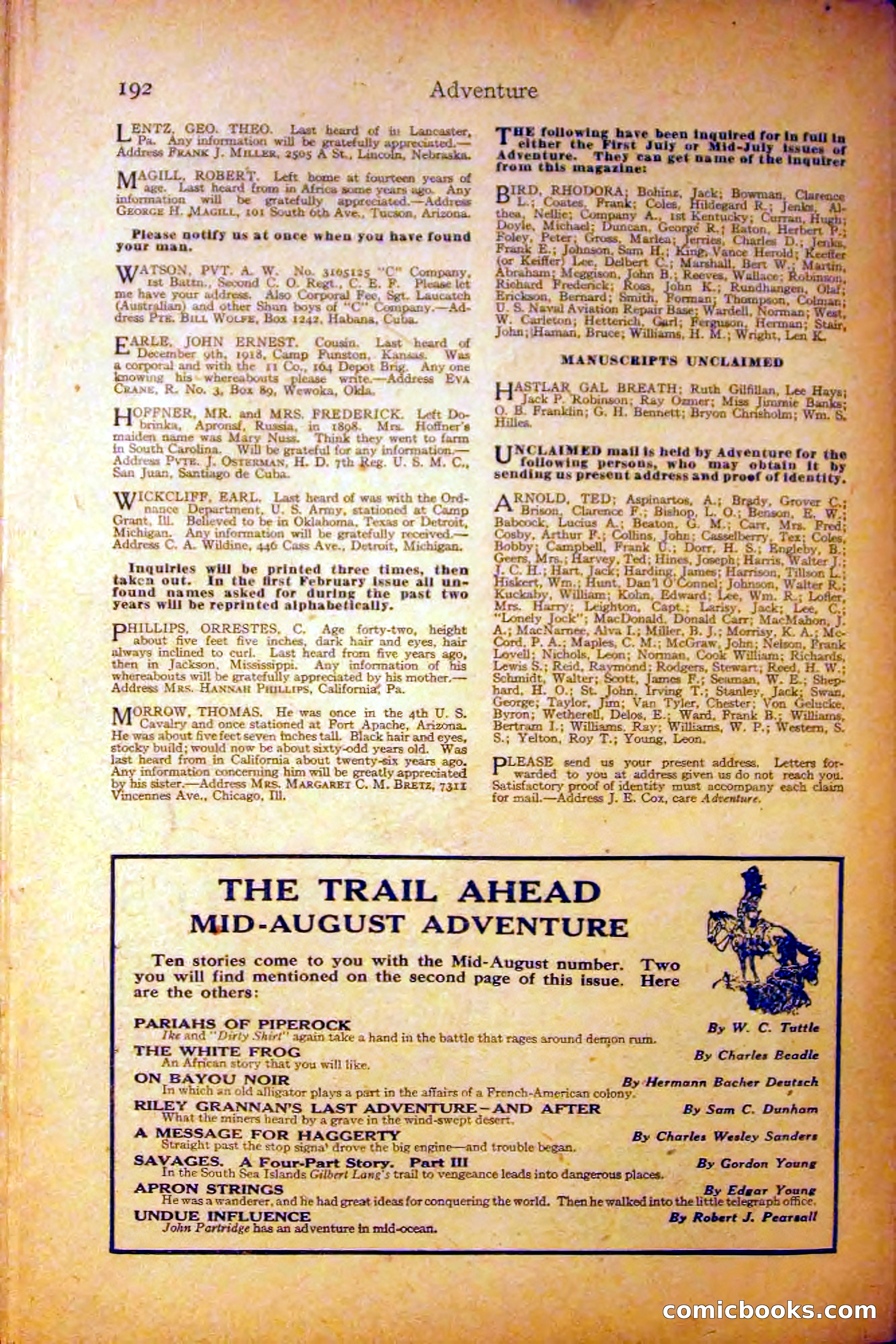 Adventure, August 3, 1919 — page 202 of 204