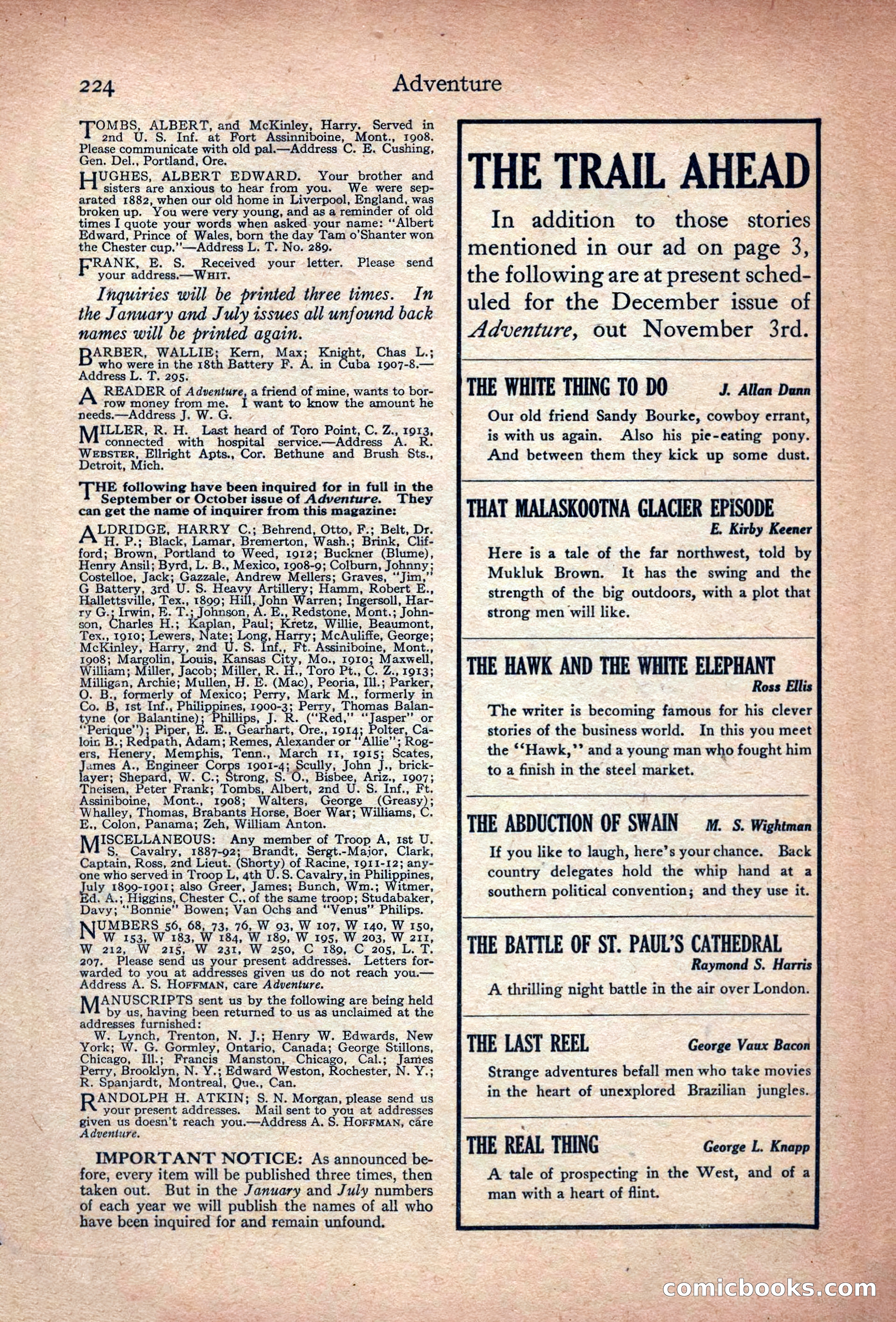 Adventure, November 1915 — page 226 of 228