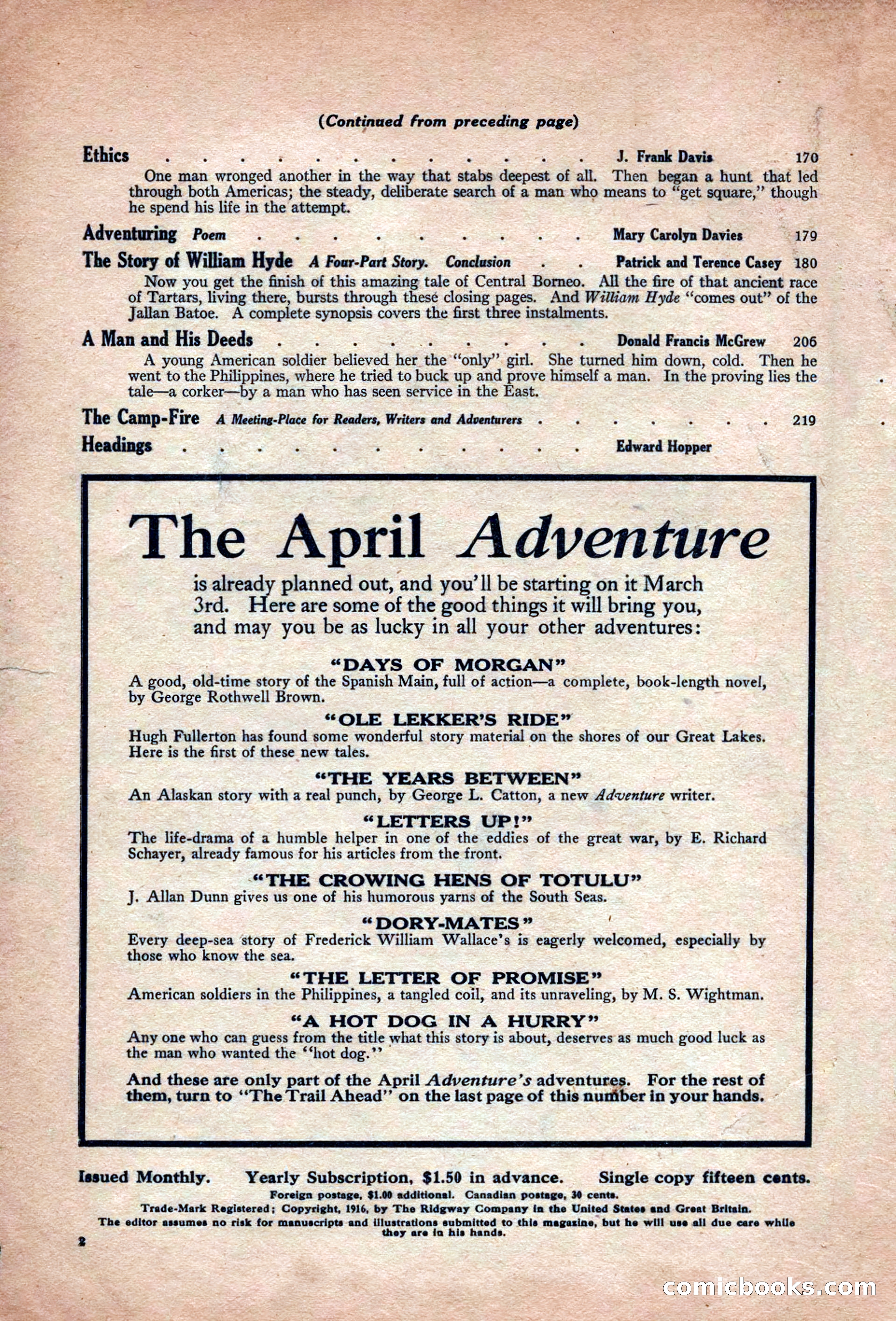 Adventure Magazine, March 1916 — page 4 of 228