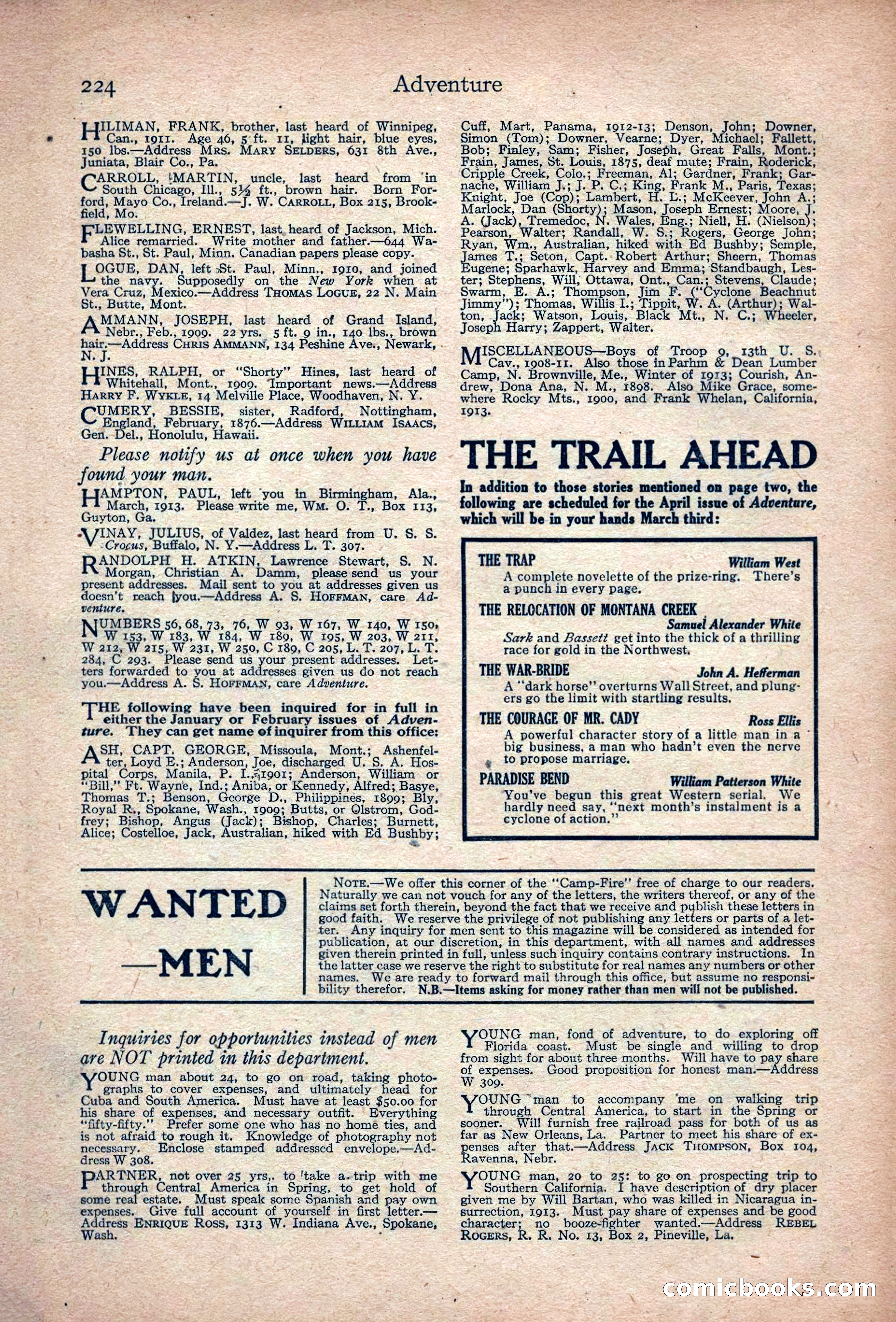 Adventure Magazine, March 1916 — page 226 of 228