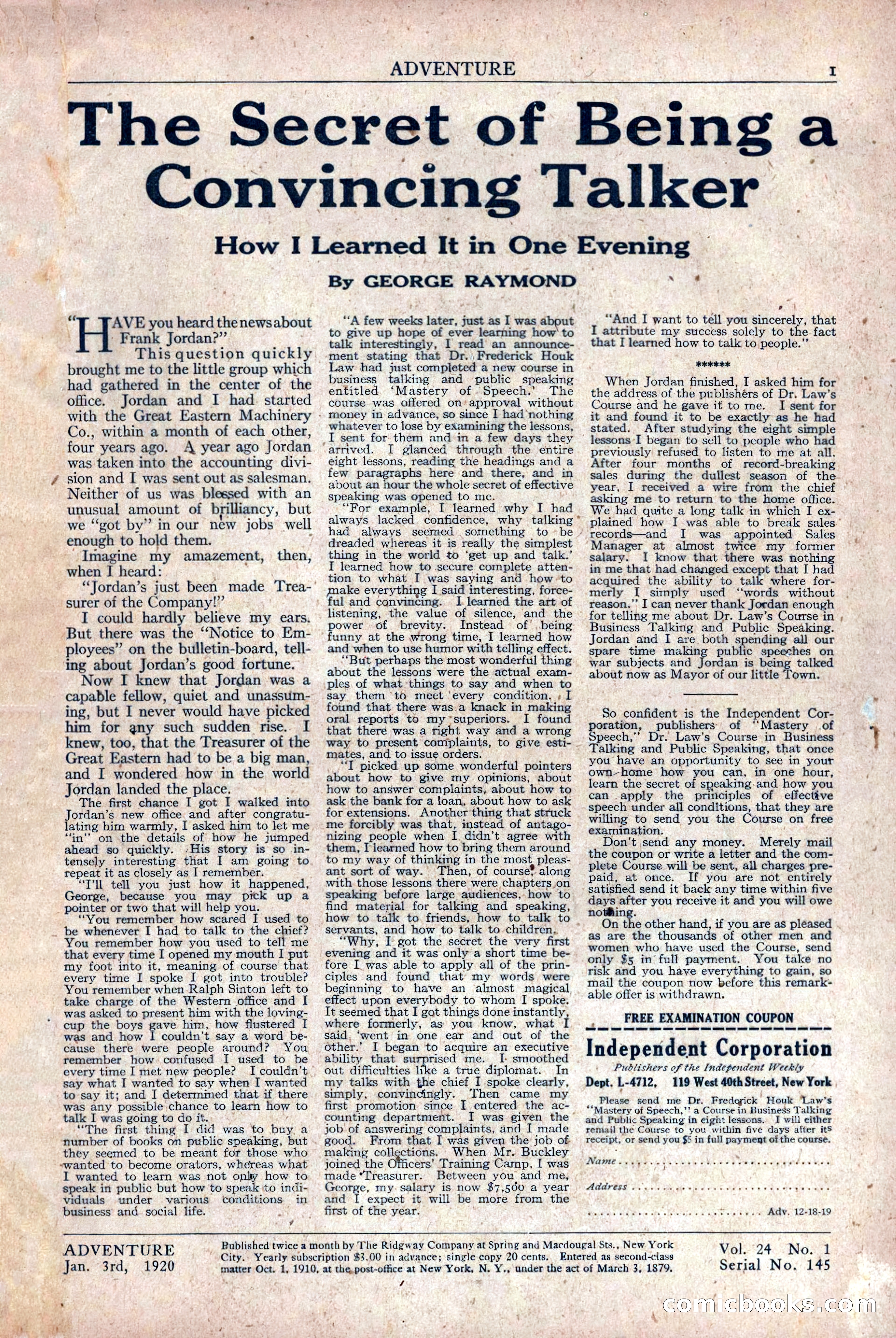Adventure Magazine Cover, December 18, 1919 — page 3 of 208