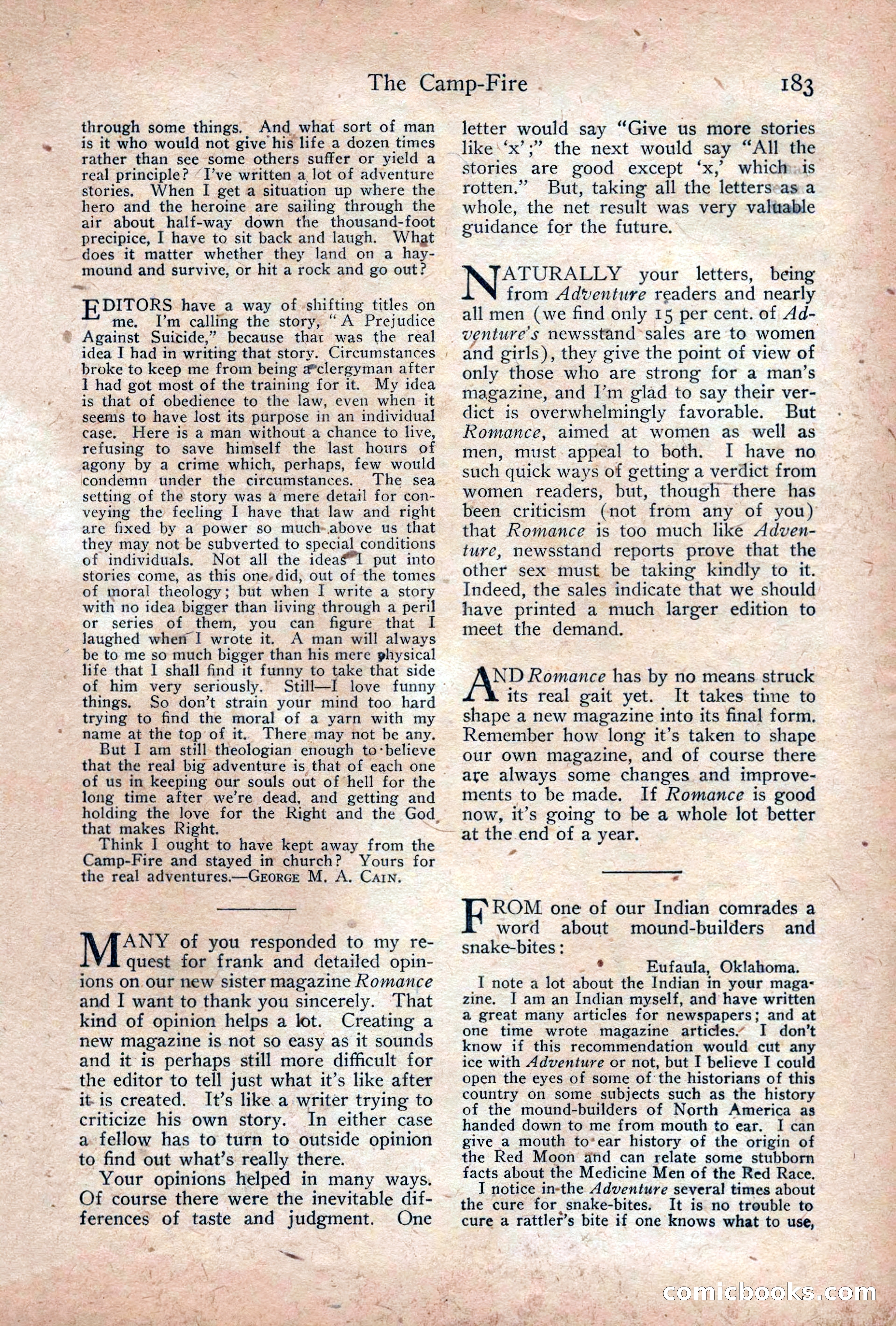 Adventure Magazine Cover, December 18, 1919 — page 197 of 208