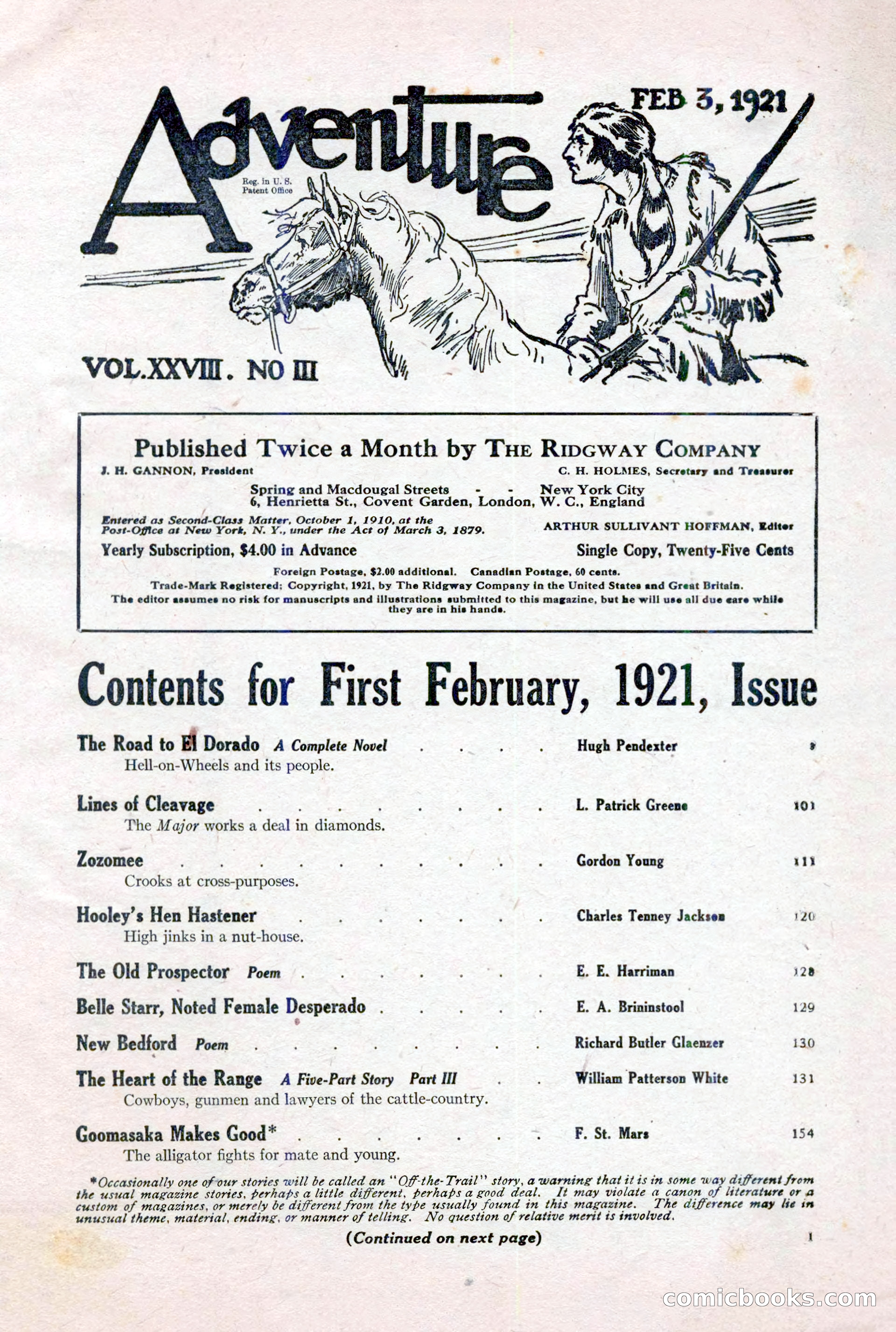 Adventure Magazine Cover, February 3, 1921 — page 7 of 200